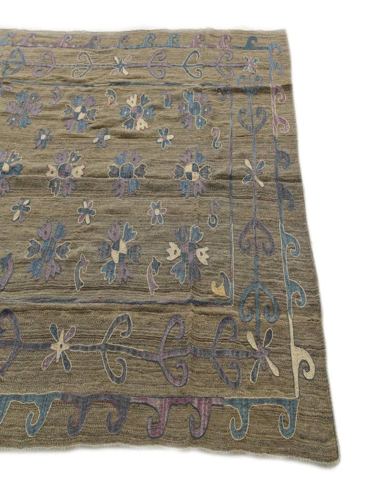 Detail image of  5' 7 x 7'  Hand Woven Kilim Suzani Wool Rug