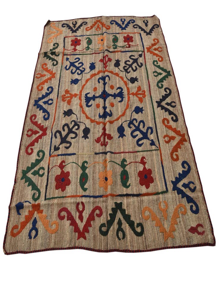 Detail image of  4' 11 x 6' 4  Hand Woven Kilim Suzani Wool Rug