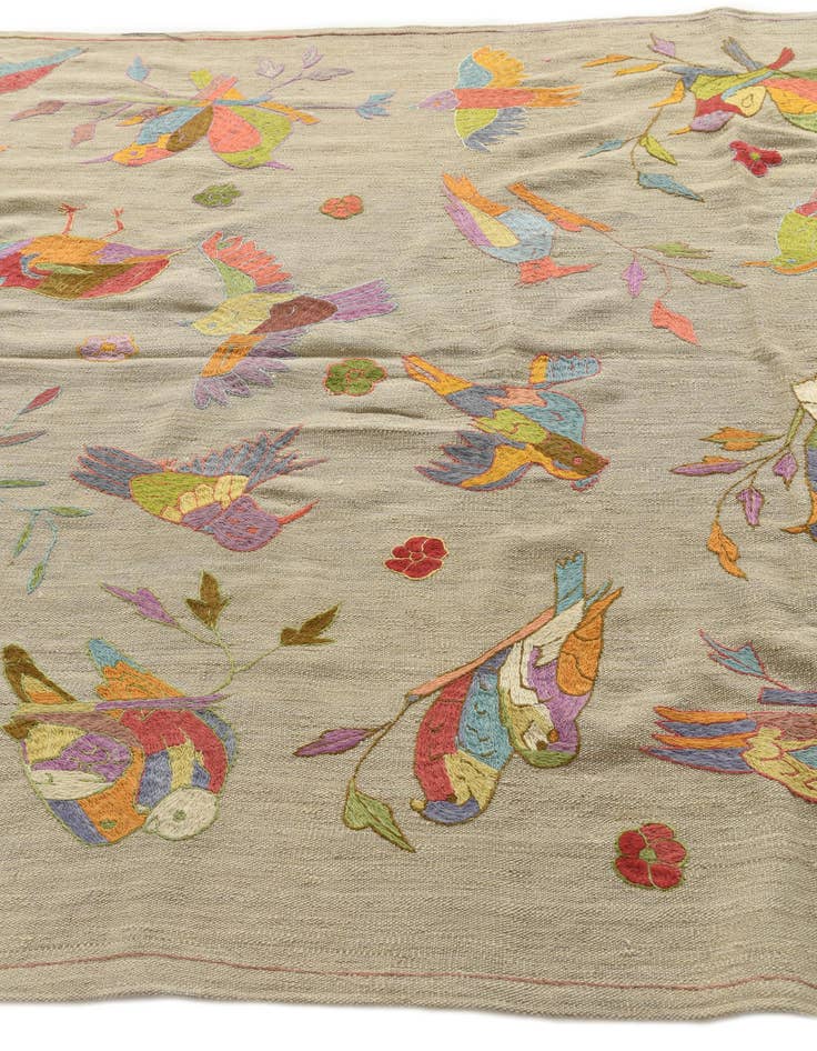 Detail image of  5' 8 x 9' 9  Hand Woven Kilim Suzani Wool Rug