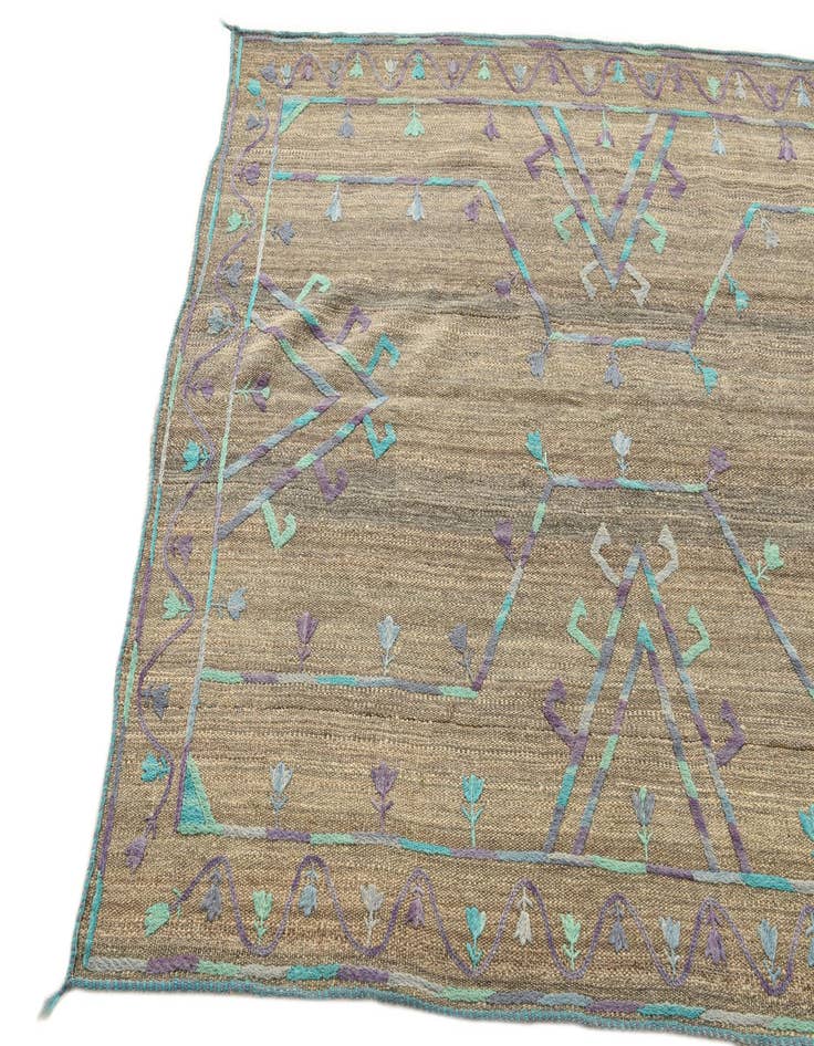 Detail image of  4' 2 x 5' 9  Hand Woven Kilim Suzani Wool Rug