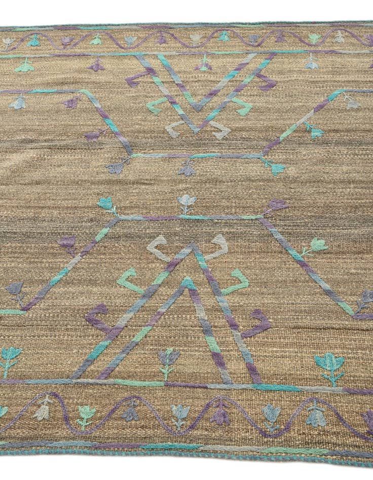 Detail image of  4' 2 x 5' 9  Hand Woven Kilim Suzani Wool Rug