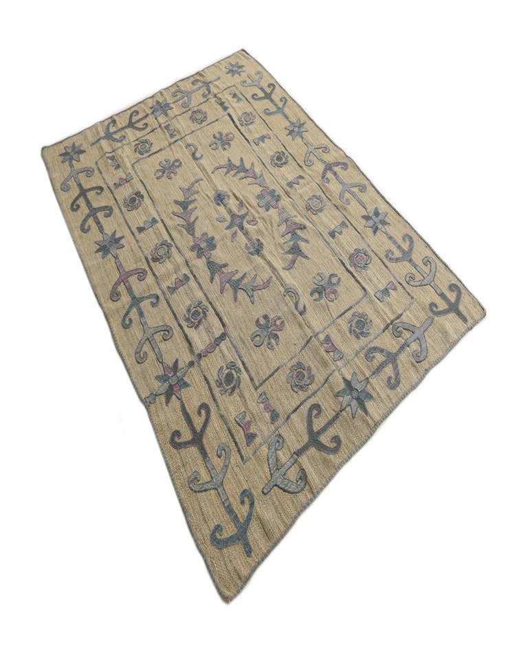 Detail image of  5' x 6' 8  Hand Woven Kilim Suzani Wool Rug