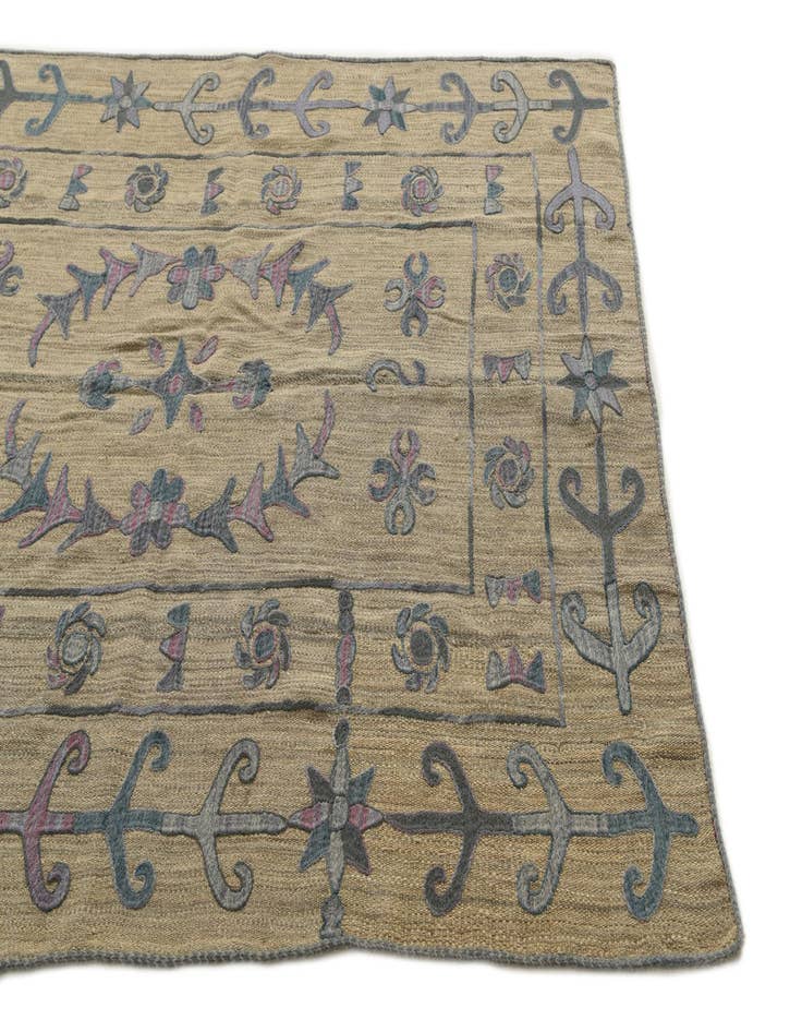 Detail image of  5' x 6' 8  Hand Woven Kilim Suzani Wool Rug