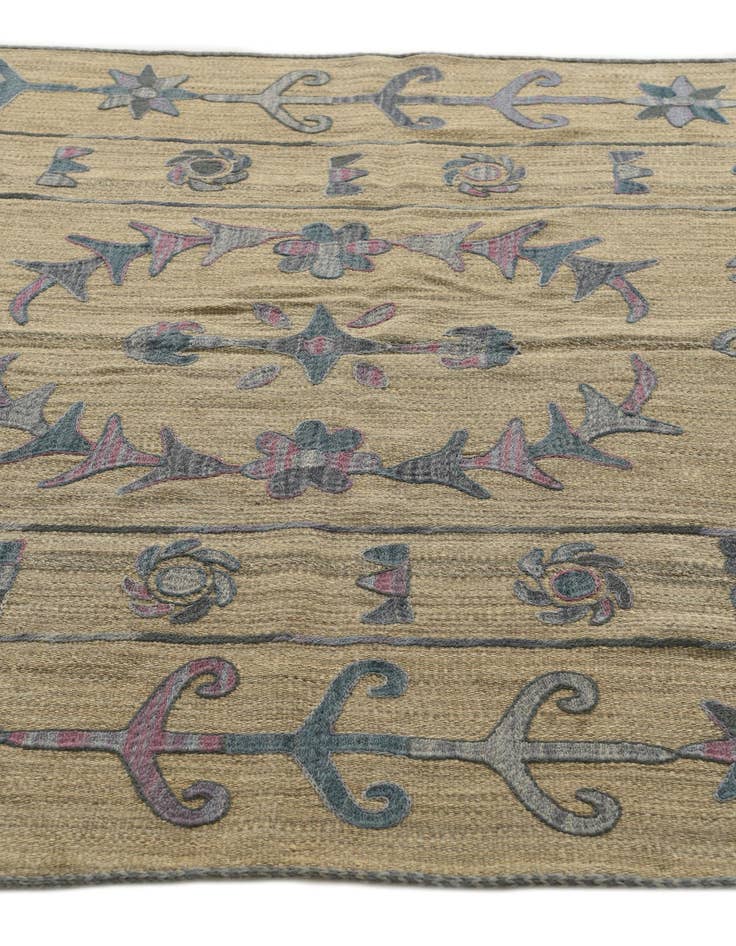 Detail image of  5' x 6' 8  Hand Woven Kilim Suzani Wool Rug