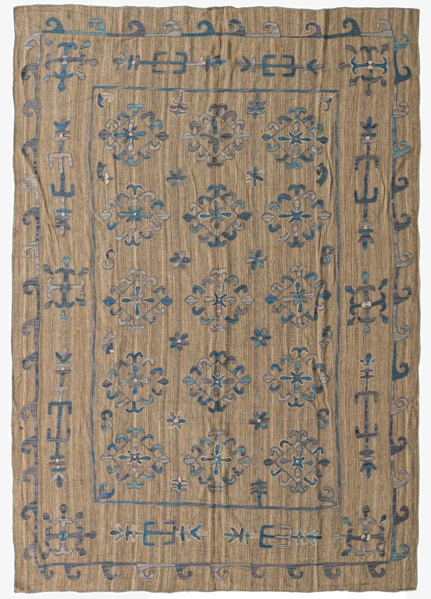  6' 8 x 8' 10  Hand Woven Kilim Suzani Wool Rug