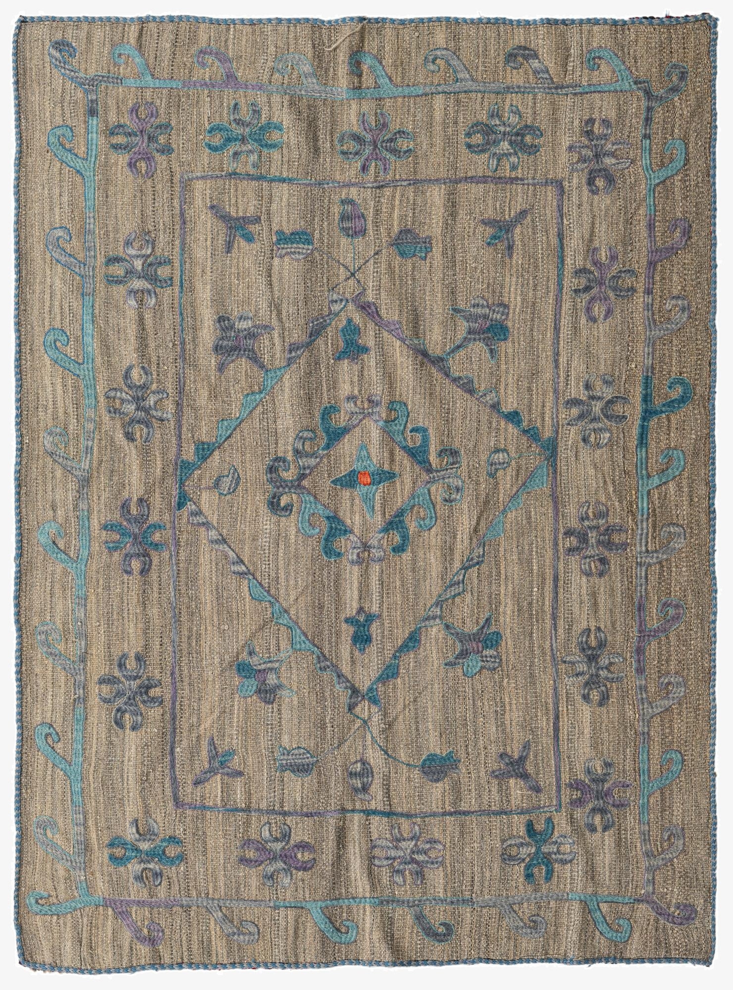  4' 9 x 6' 4  Hand Woven Kilim Suzani Wool Rug