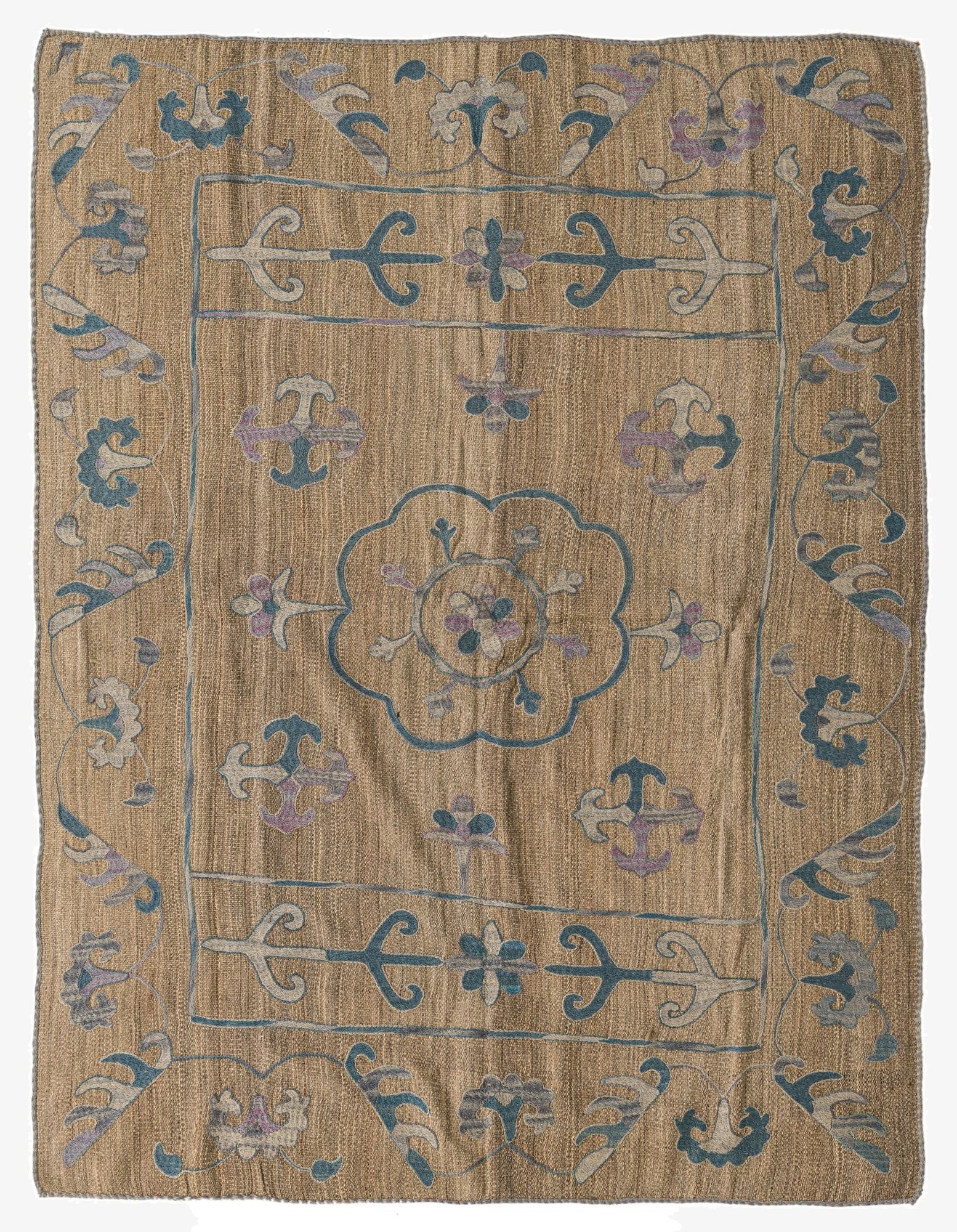  5' 1 x 6' 5  Hand Woven Kilim Suzani Wool Rug