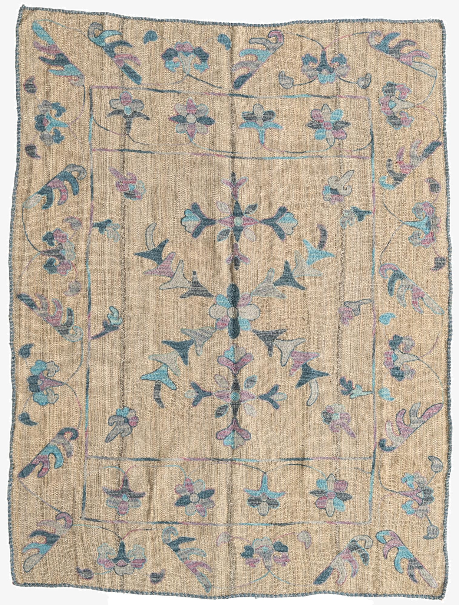  5' 1 x 6' 8  Hand Woven Kilim Suzani Wool Rug