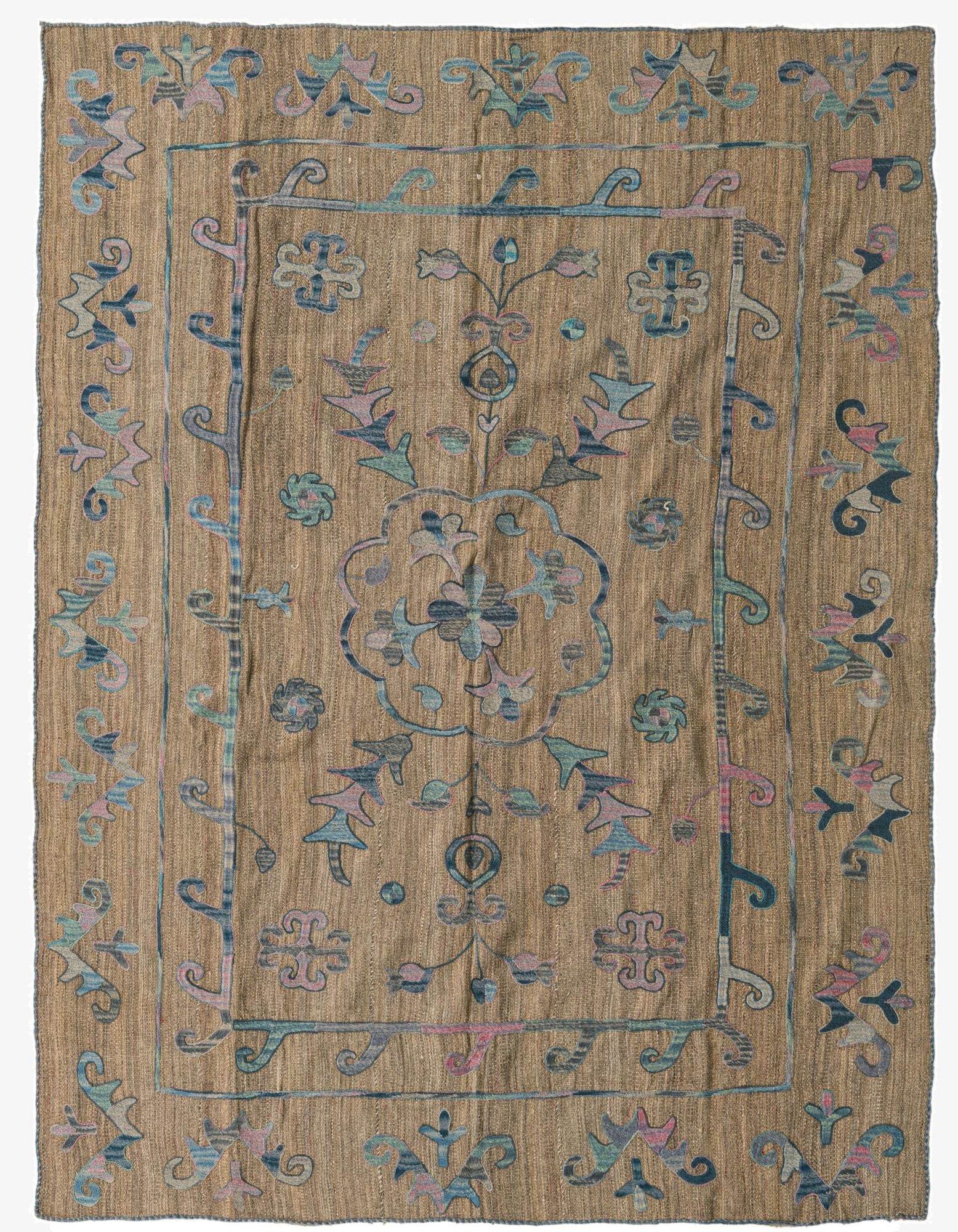  5' 10 x 7' 7  Hand Woven Kilim Suzani Wool Rug