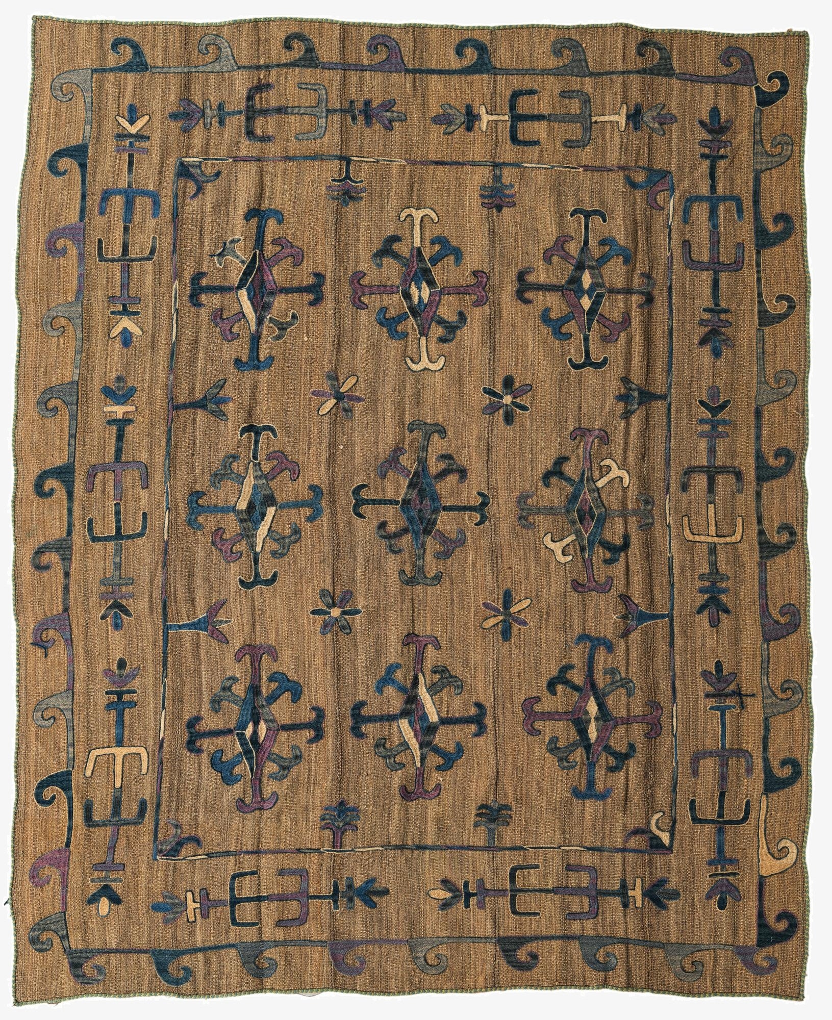  6' x 7' 2  Hand Woven Kilim Suzani Wool Rug