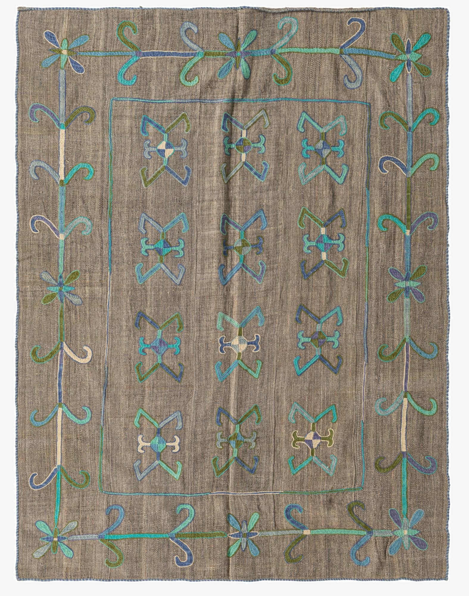  5' x 6' 3  Hand Woven Kilim Suzani Wool Rug