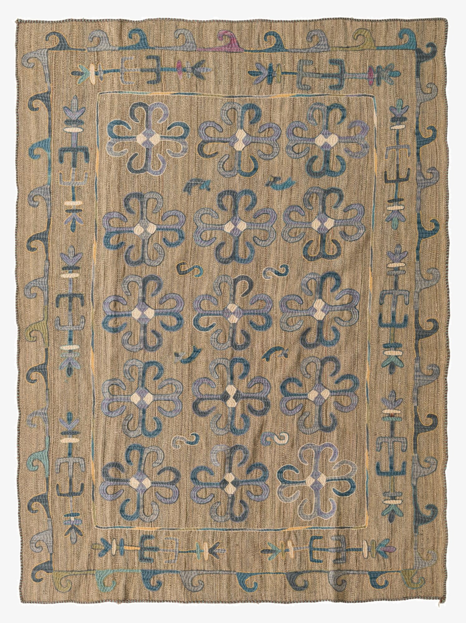  5' 7 x 7' 5  Hand Woven Kilim Suzani Wool Rug