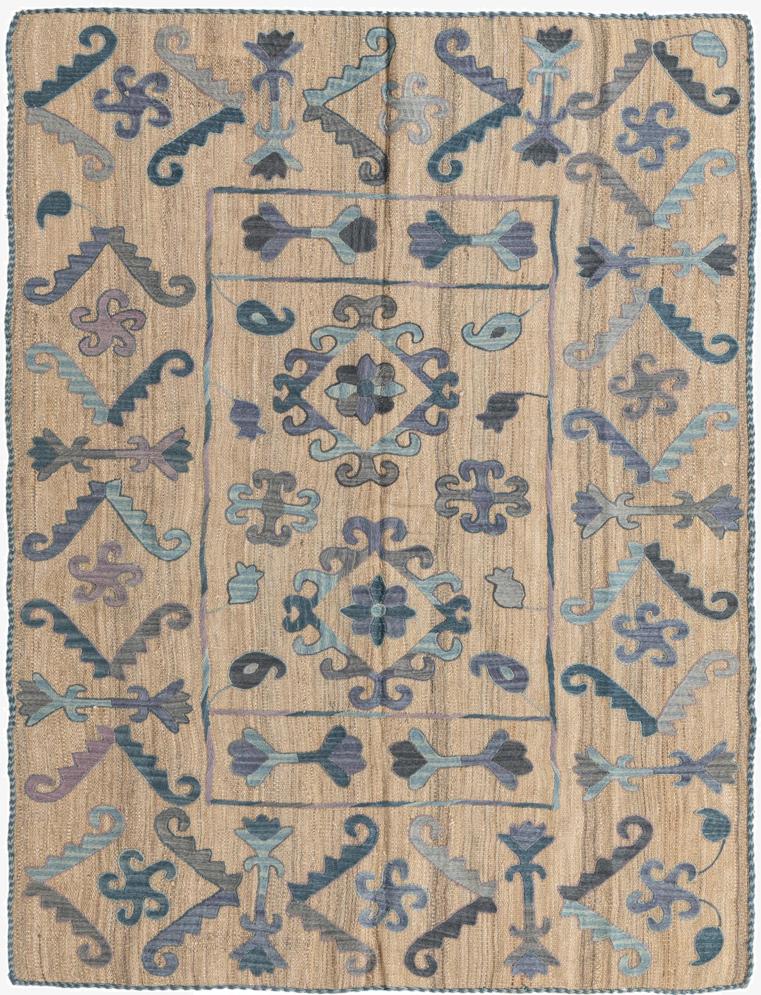  5' x 6' 3  Hand Woven Kilim Suzani Wool Rug