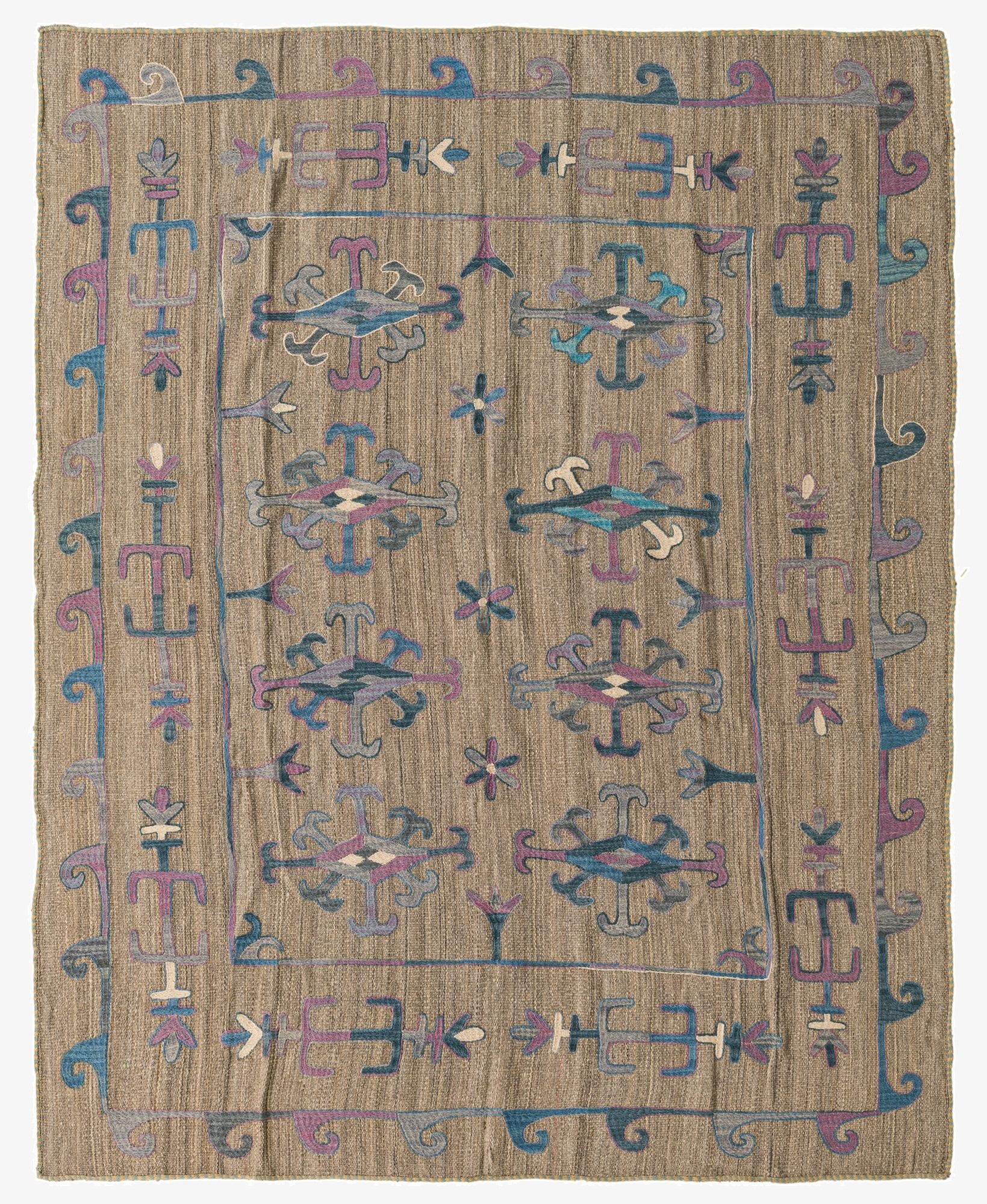  5' 9 x 7' 2  Hand Woven Kilim Suzani Wool Rug