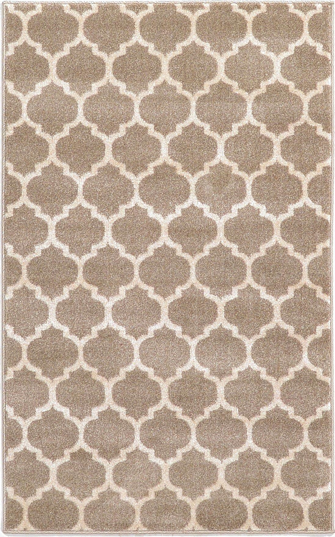 A 3x5 rectangular brown and tan modern trellis rug with a medium pile, ideal for an entryway.