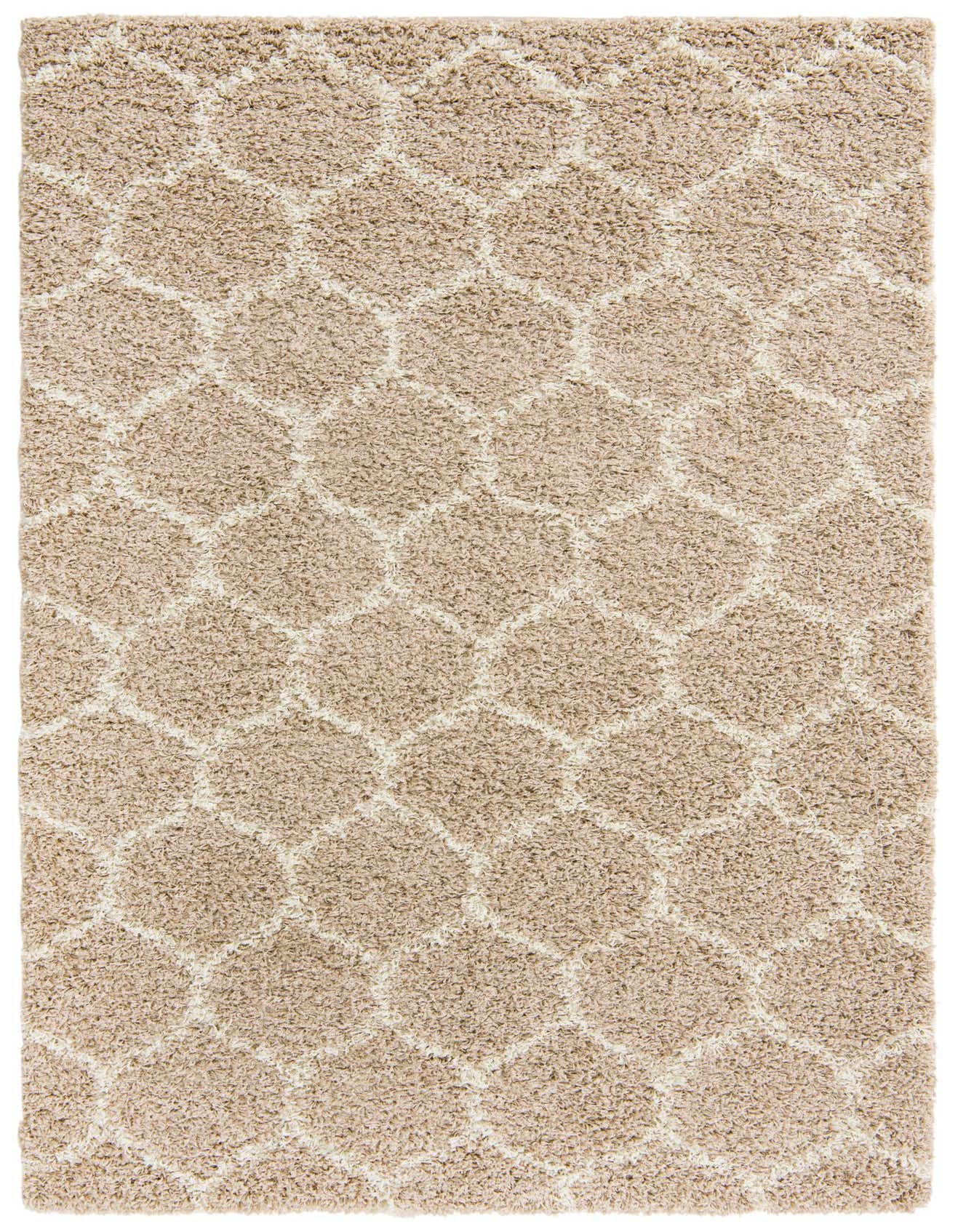 A rectangular 5x8 Rugs.com Lattice Shag rug in brown and tan with a modern trellis pattern and textured high/low pile.