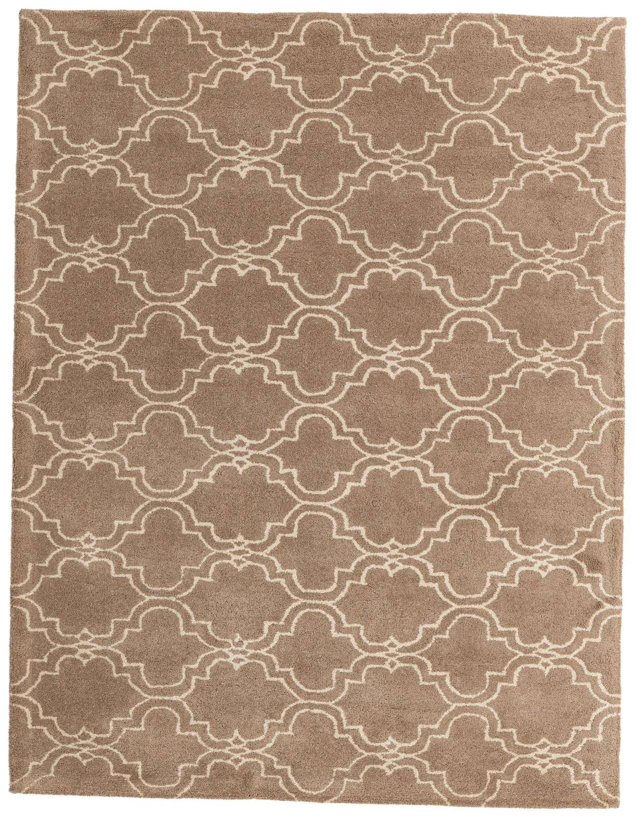 A 5x8 rectangular Luna rug in brown and tan with a high pile and modern abstract pattern, suitable for a living room.