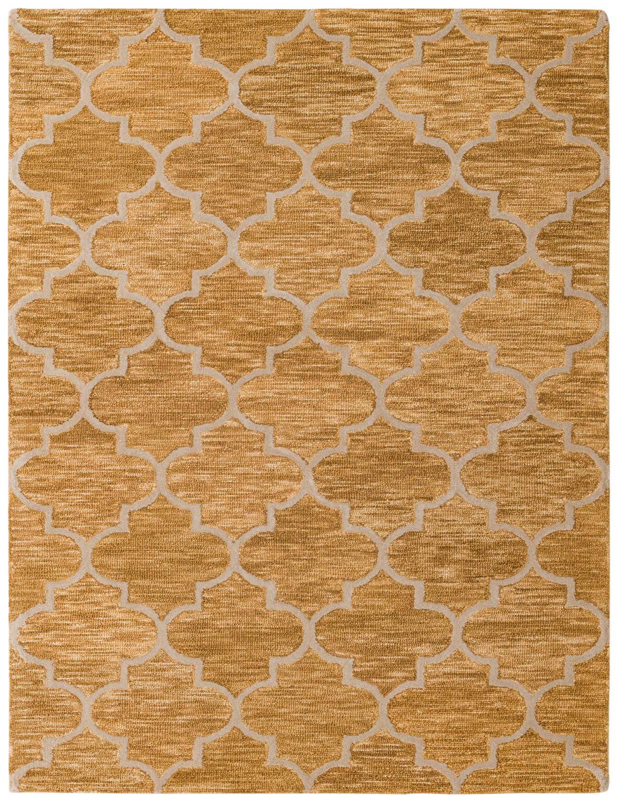 A 5x8 rectangular brown and tan Luna Collection rug with a modern abstract trellis pattern, perfect for a living room.