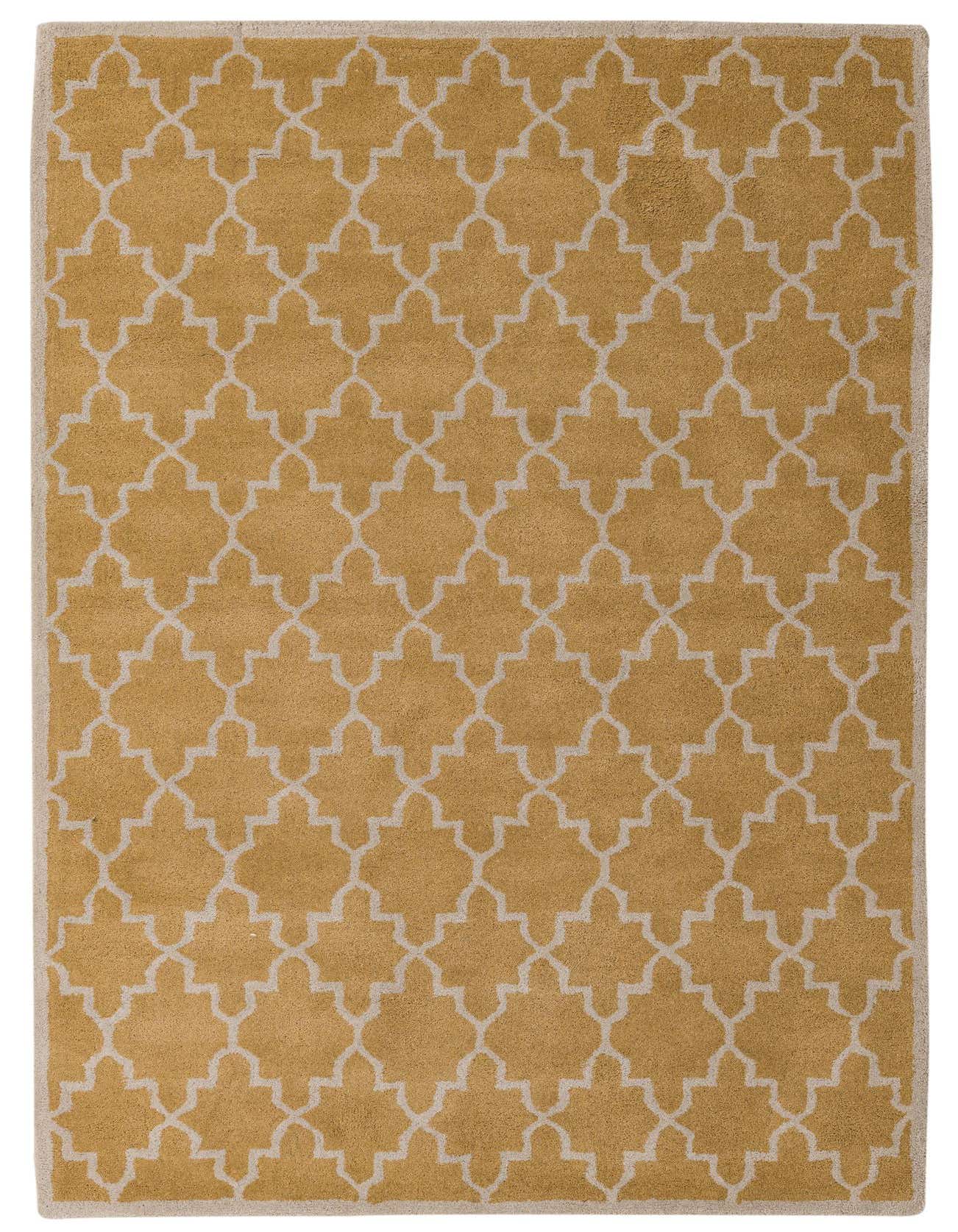 A 5x8 rectangular Luna collection rug in brown and tan, featuring a modern abstract geometric pattern, perfect for a living room.
