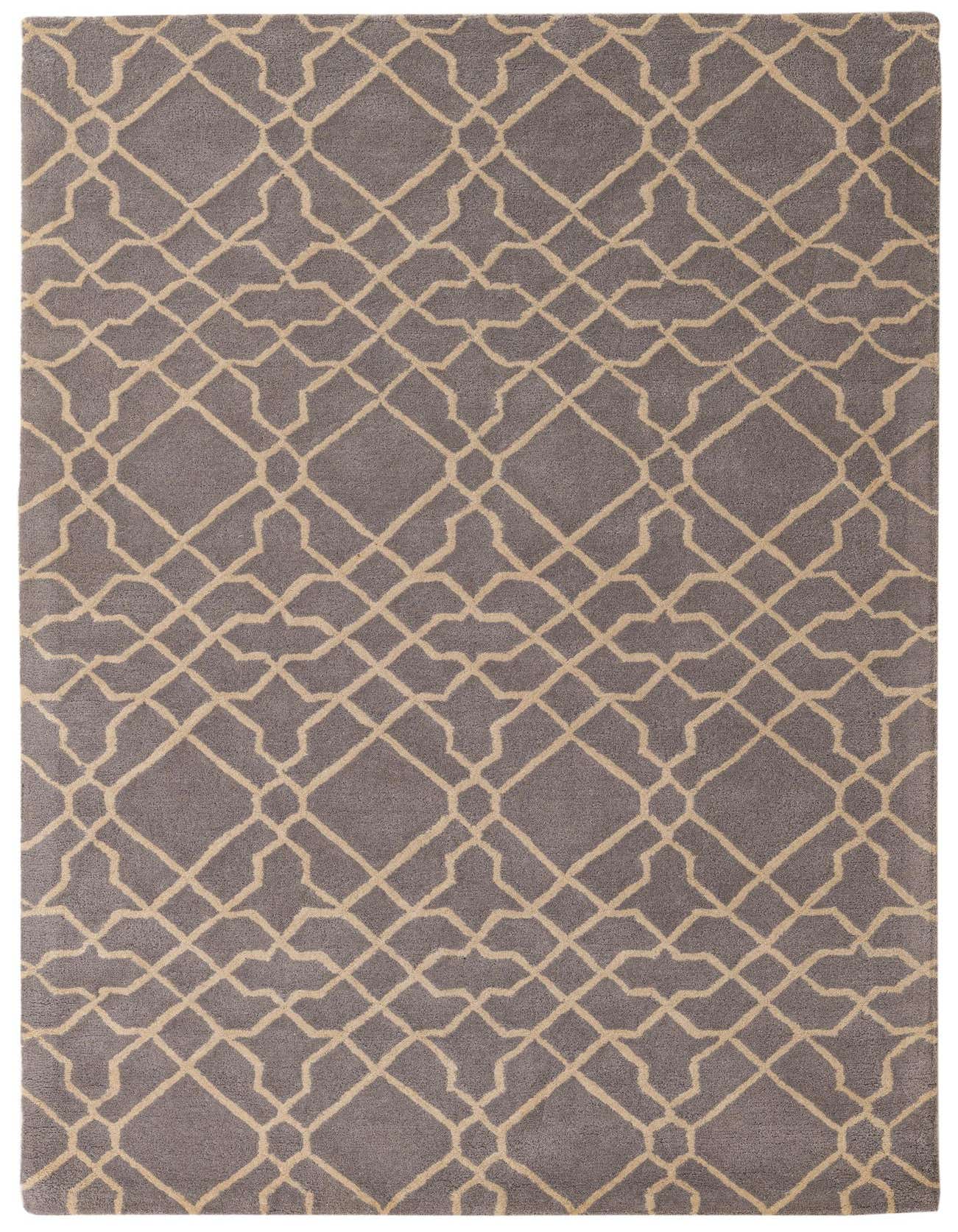 A 5x8 rectangular Luna collection rug by Rugs.com, featuring a modern abstract geometric pattern in brown and tan, suitable for a living room.