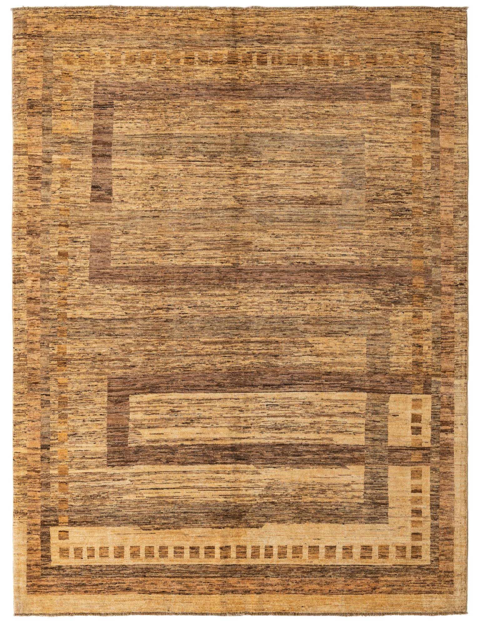 A 6x9 rectangular Modern Ziegler rug featuring abstract brown and tan horizontal stripes with a subtle border.