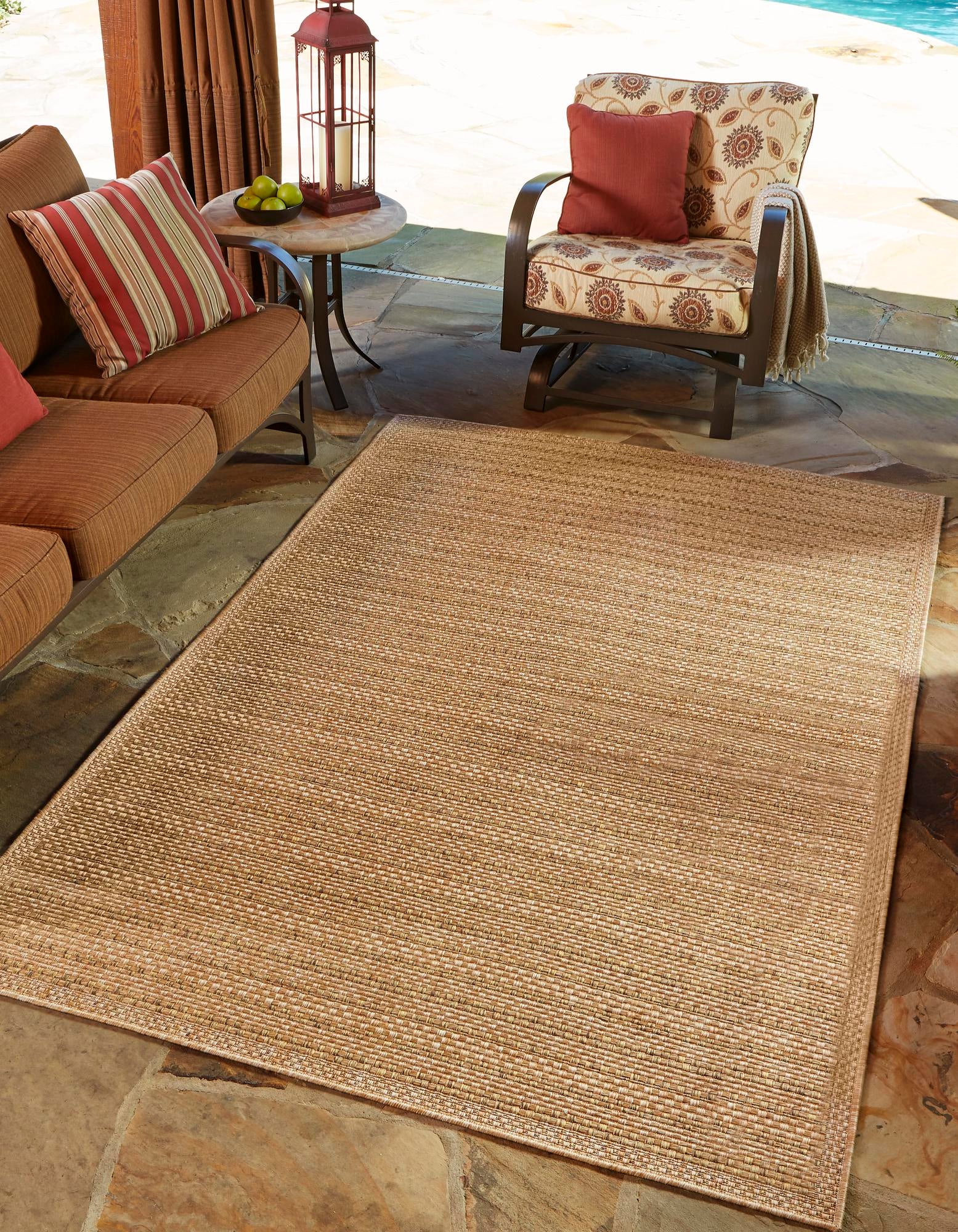 Light Brown 7' 10 x 10' Border Indoor / Outdoor Rug | Rugs.com