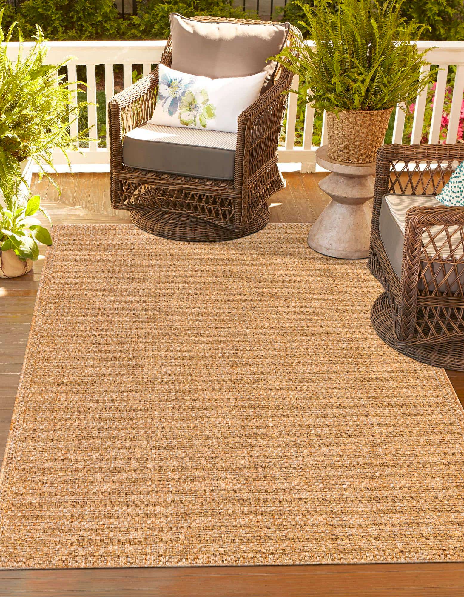 Light Brown 9' x 12' Border Indoor / Outdoor Rug | Rugs.com