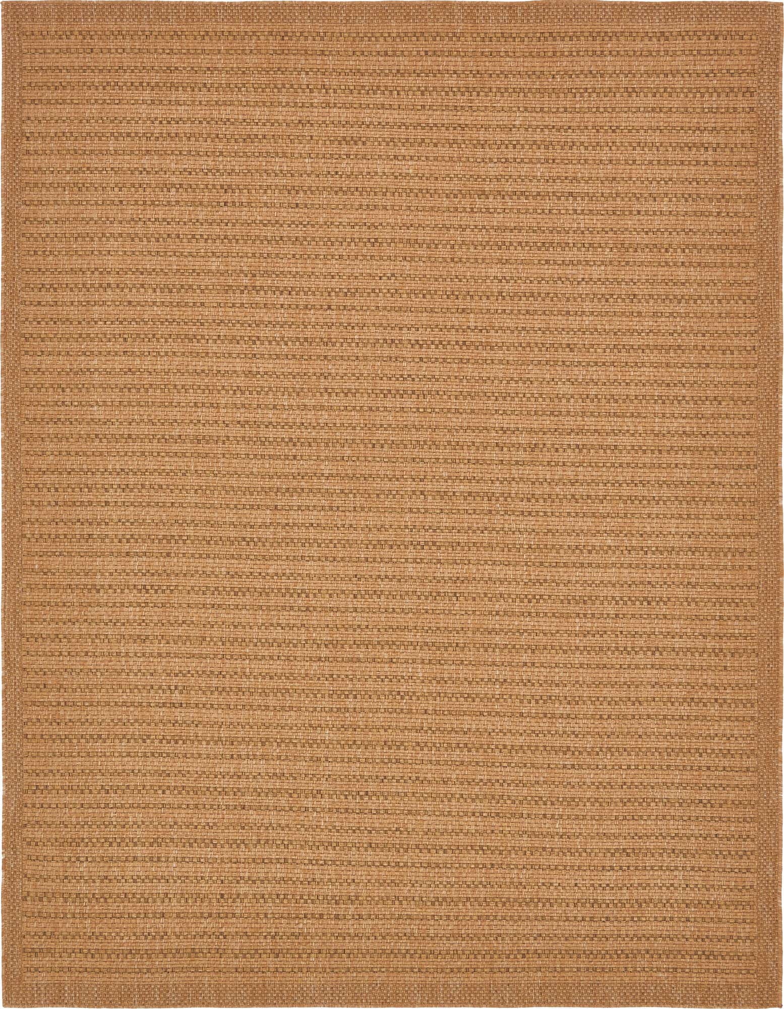 A rectangular 8x11 brown and tan flatweave rug with a subtle textured pattern, suitable for indoor or outdoor spaces.