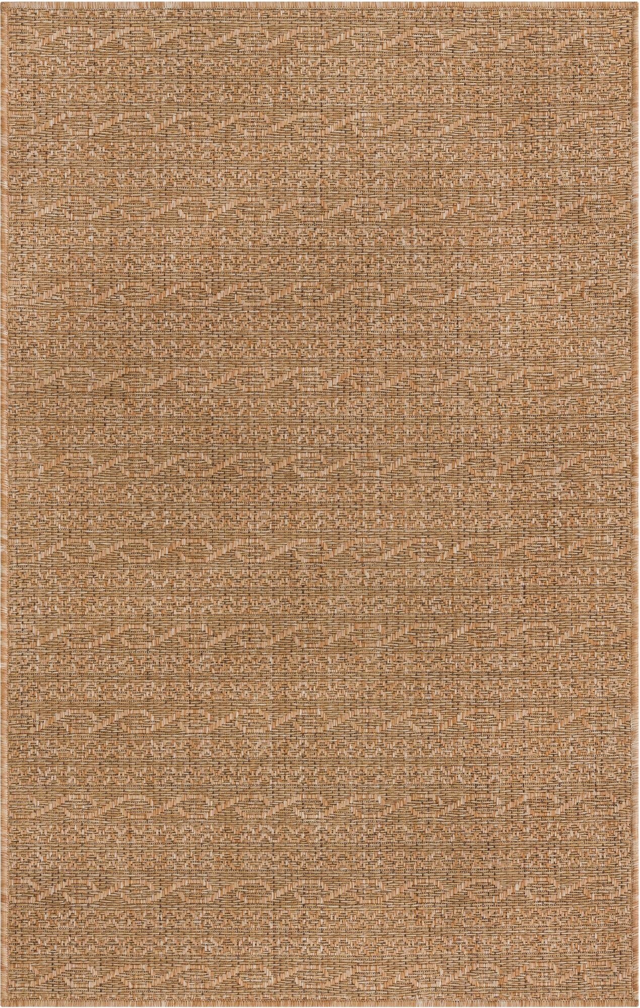 A 3x5 rectangular brown and tan flatweave rug with a subtle textured pattern, suitable for indoor or outdoor use.