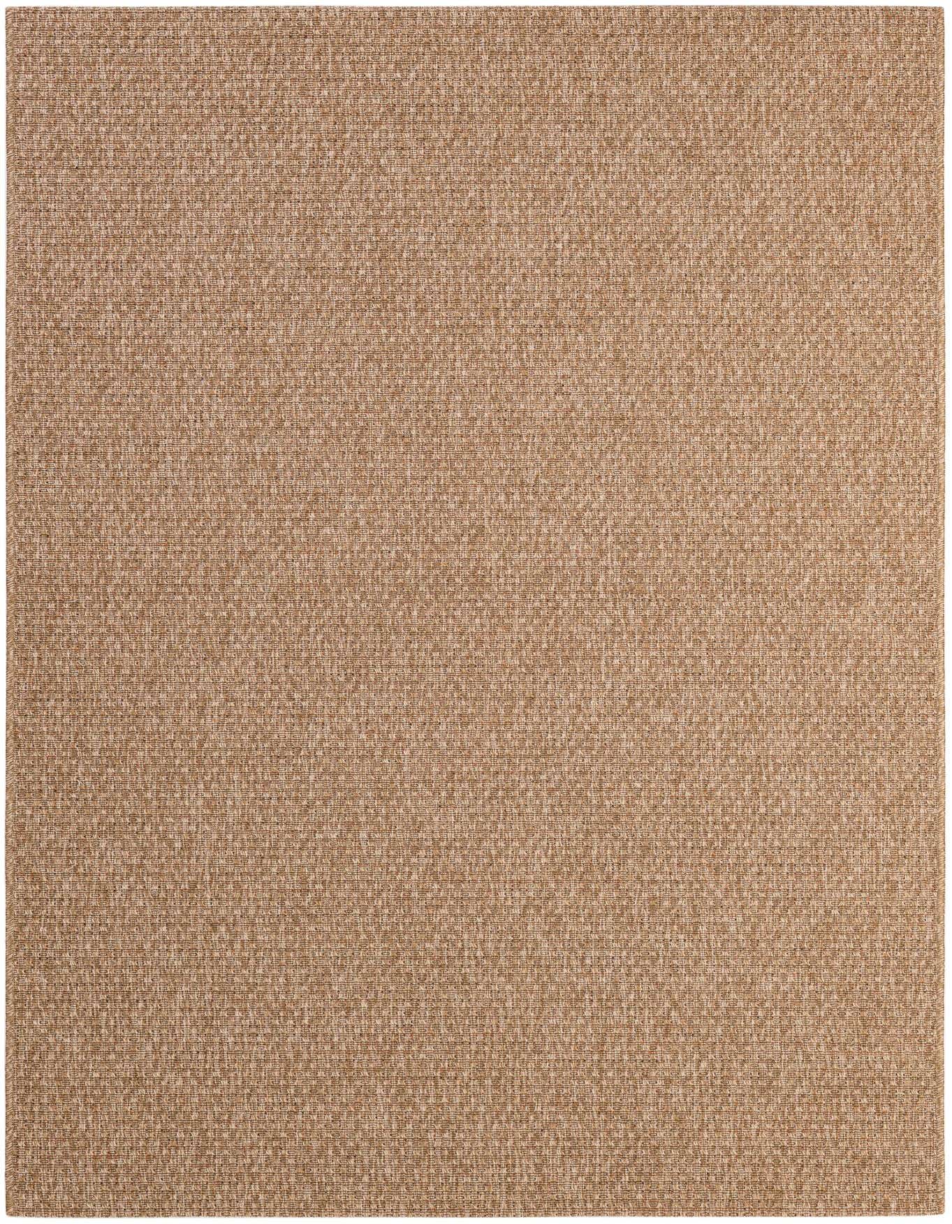 A 5x8 rectangular indoor/outdoor rug in a solid brown and tan modern flatweave texture, suitable for patios or living rooms.