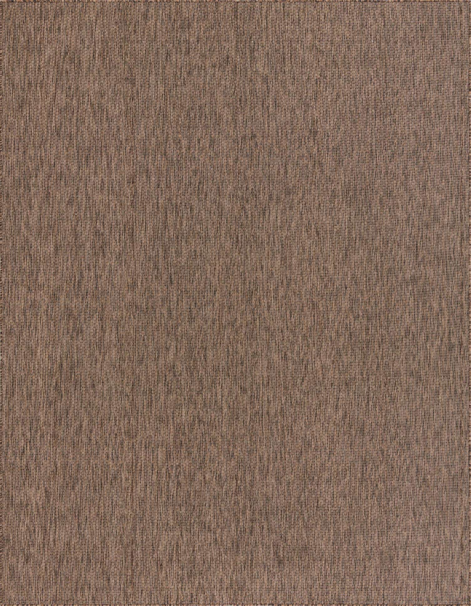 A close-up view of a 9x12 rectangular brown and tan flatweave rug, showcasing its textured, solid modern pattern.