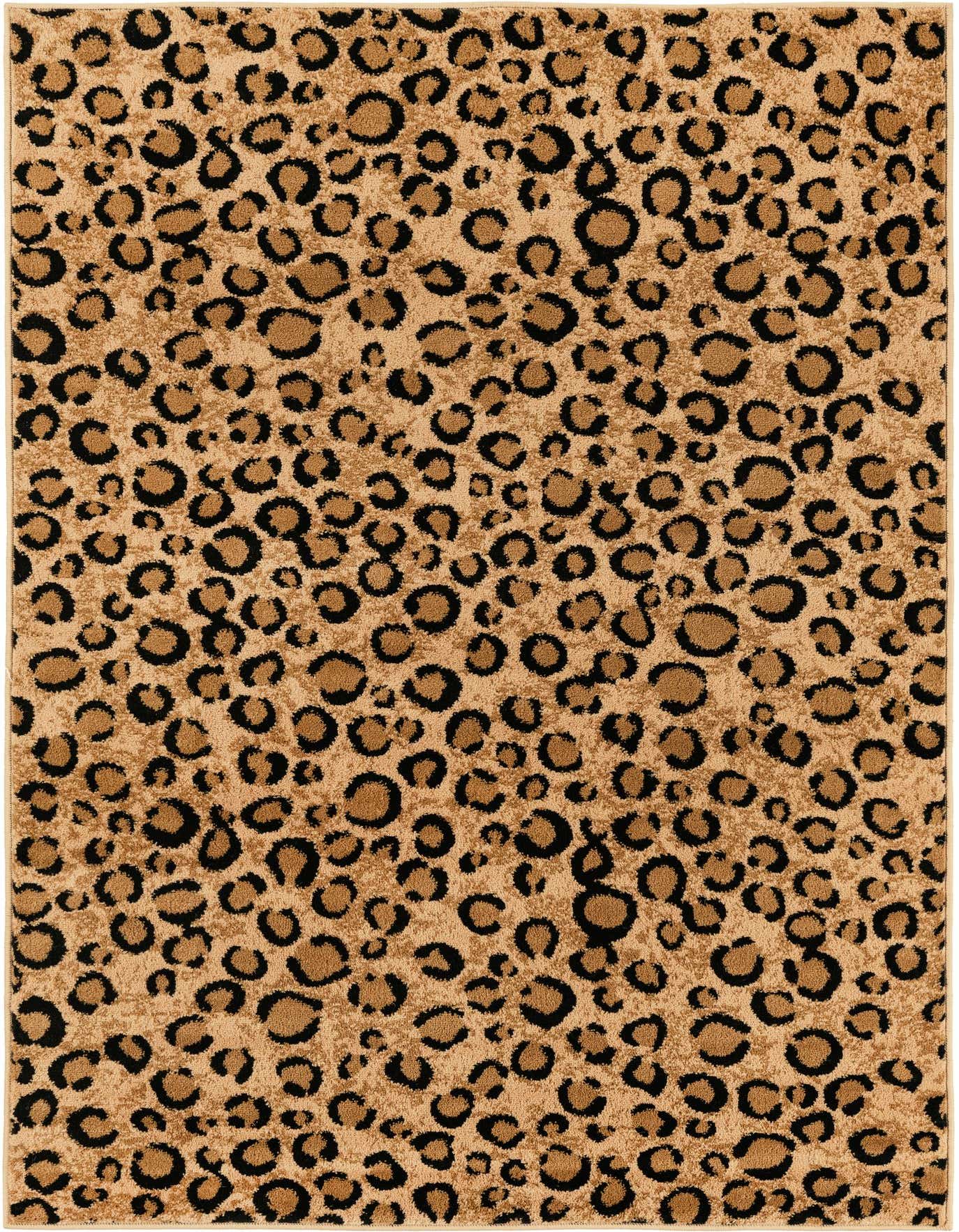 A rectangular 4x6 brown and tan leopard print rug with a modern pattern, ideal for a living room or bedroom.