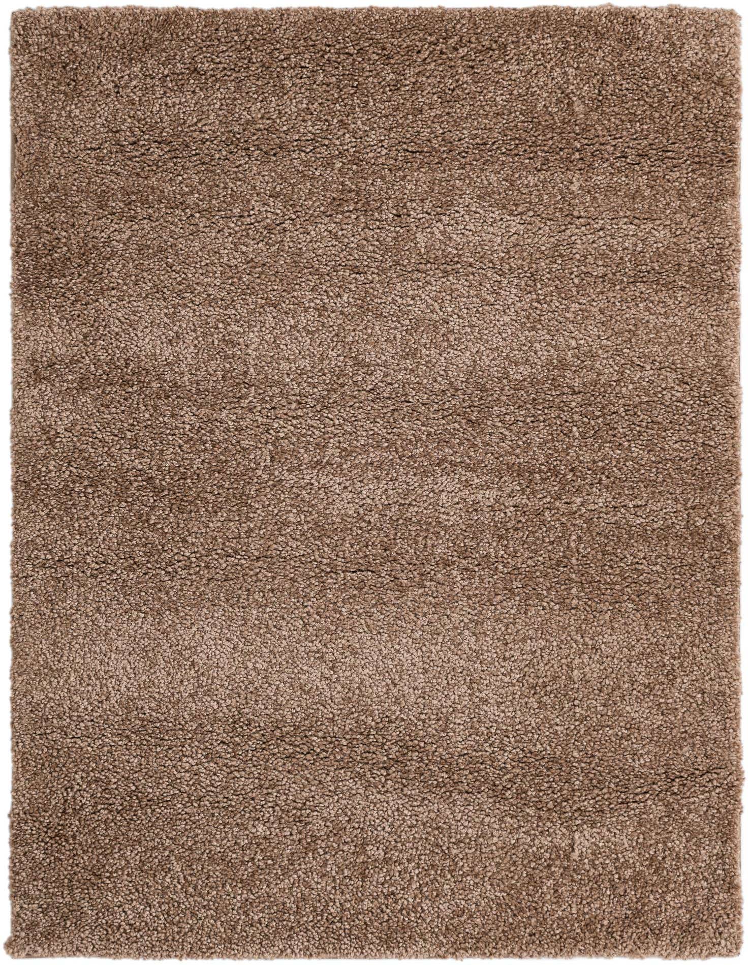 A 4x6 rectangular brown modern shag rug with a high pile, perfect for a cozy living room.