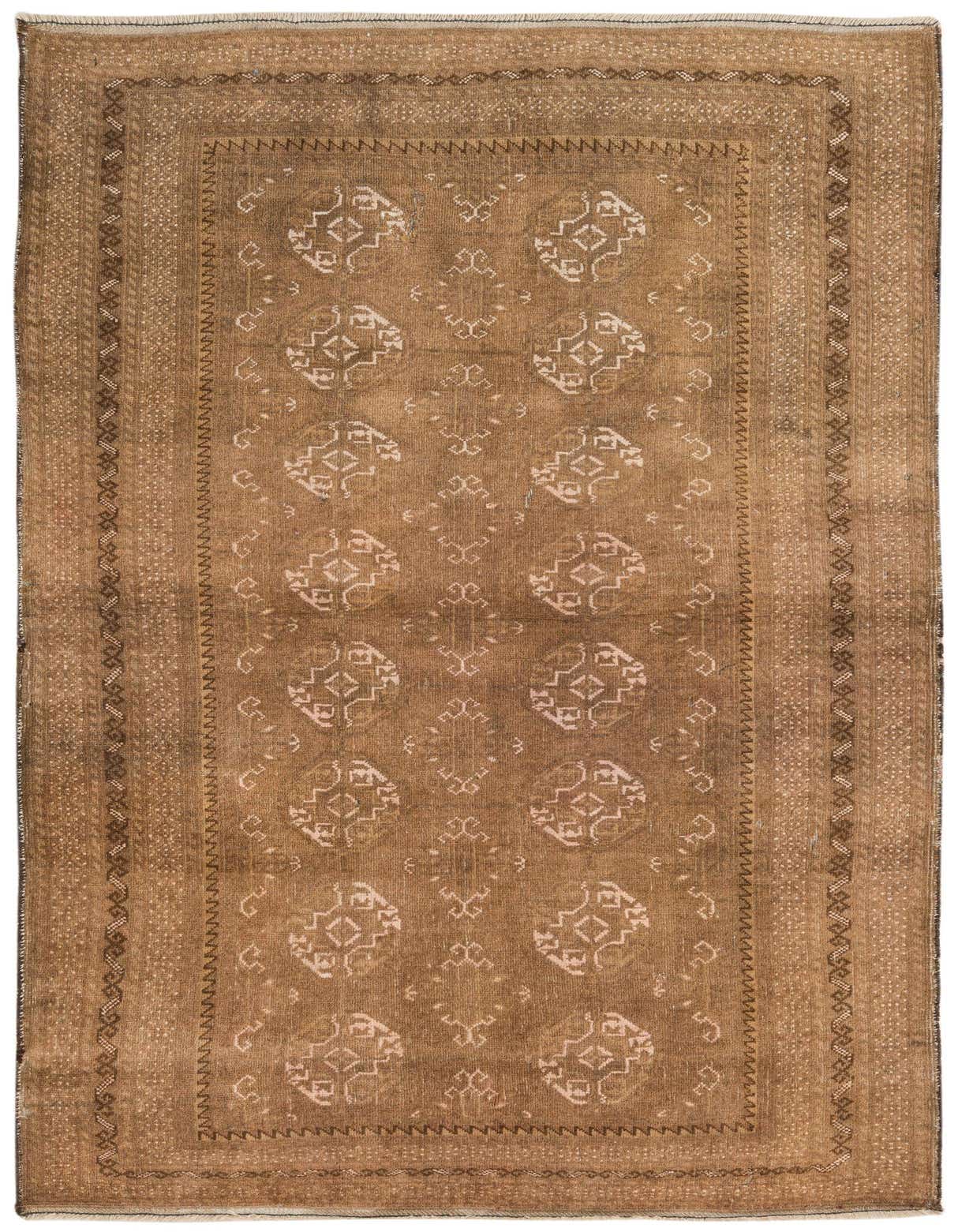 A 4x6 rectangular brown Persian rug with traditional light tan medallion patterns and a detailed border.