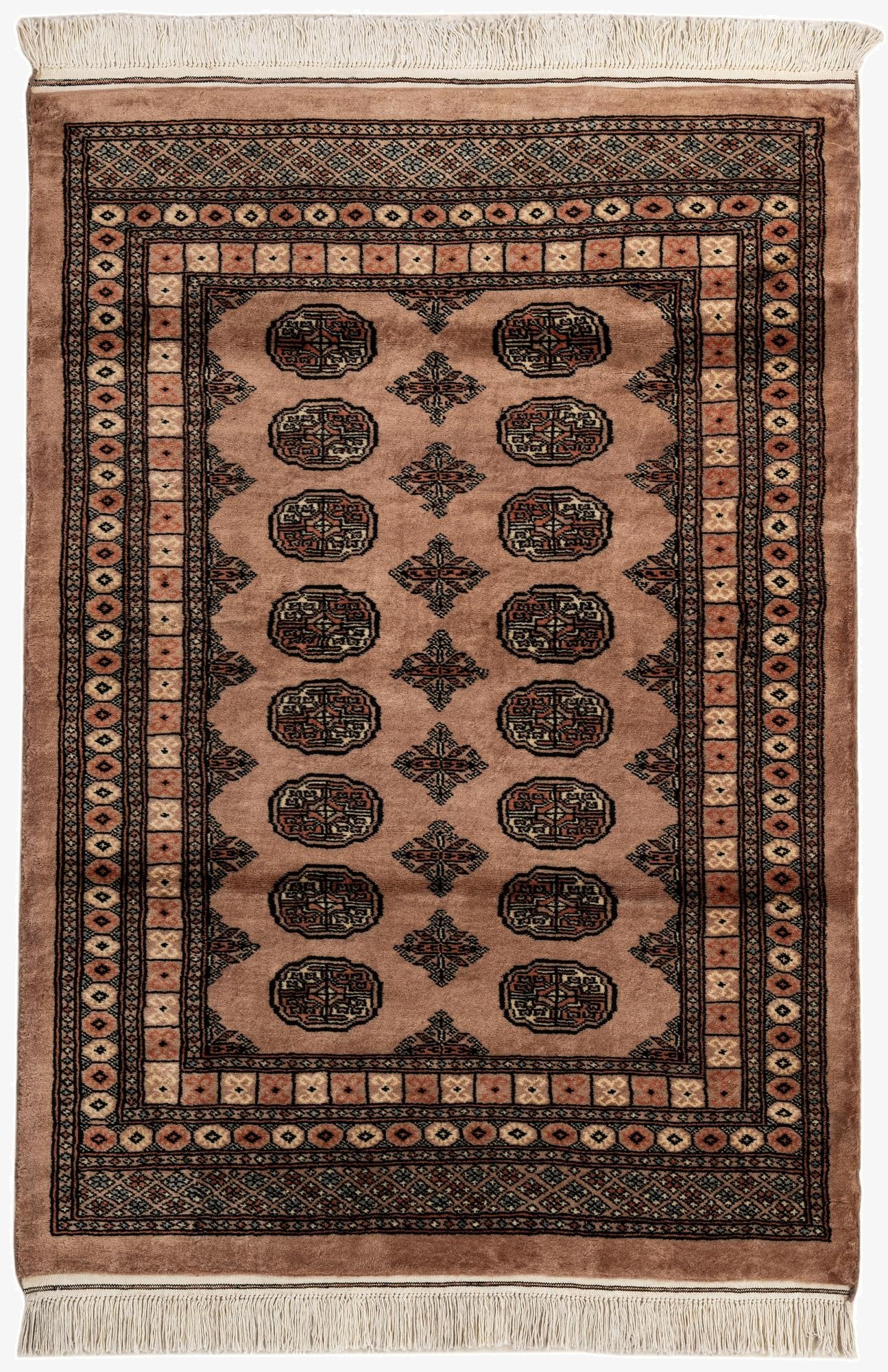  4' 3 x 6' 3  Hand Knotted Torkaman Persian Wool Rug