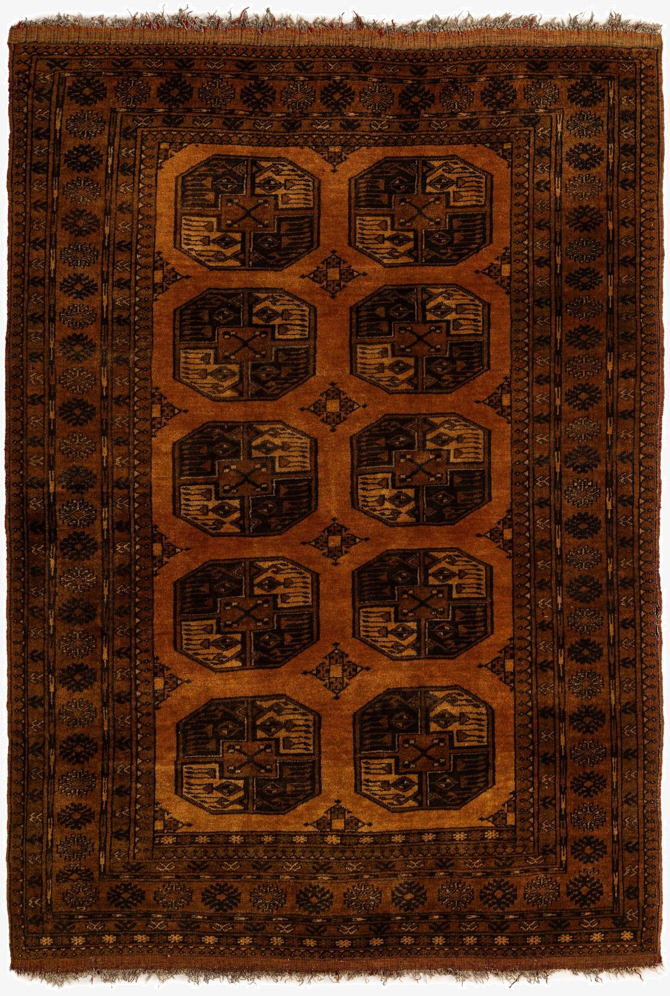  4' 5 x 6' 5  Hand Knotted Torkaman Persian Wool Rug