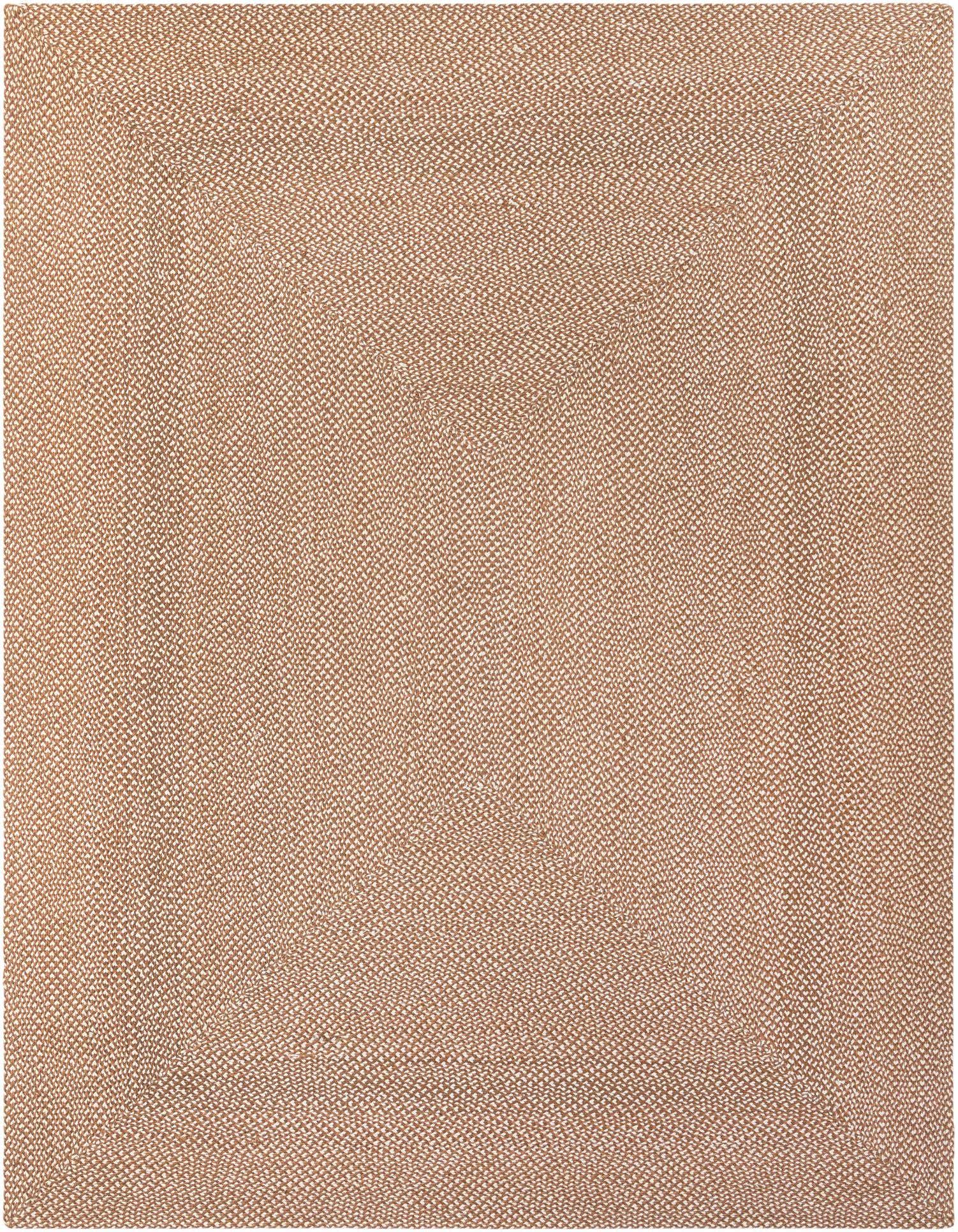 A 9x12 rectangular brown modern jute rug with a textured, braided weave, suitable for a living room.