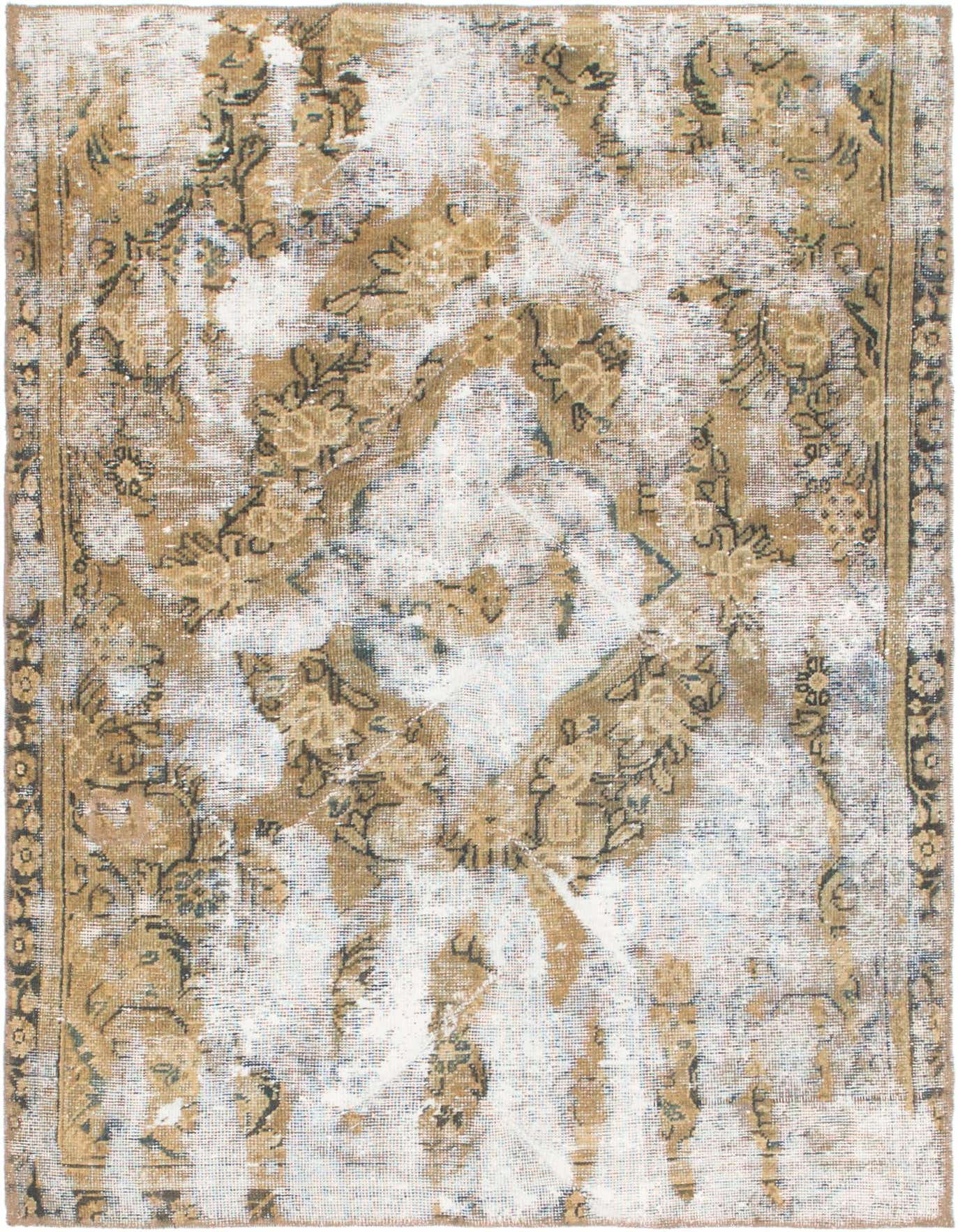 A 4x6 rectangular Ultra Vintage wool rug featuring a distressed Persian pattern in browns and tans.