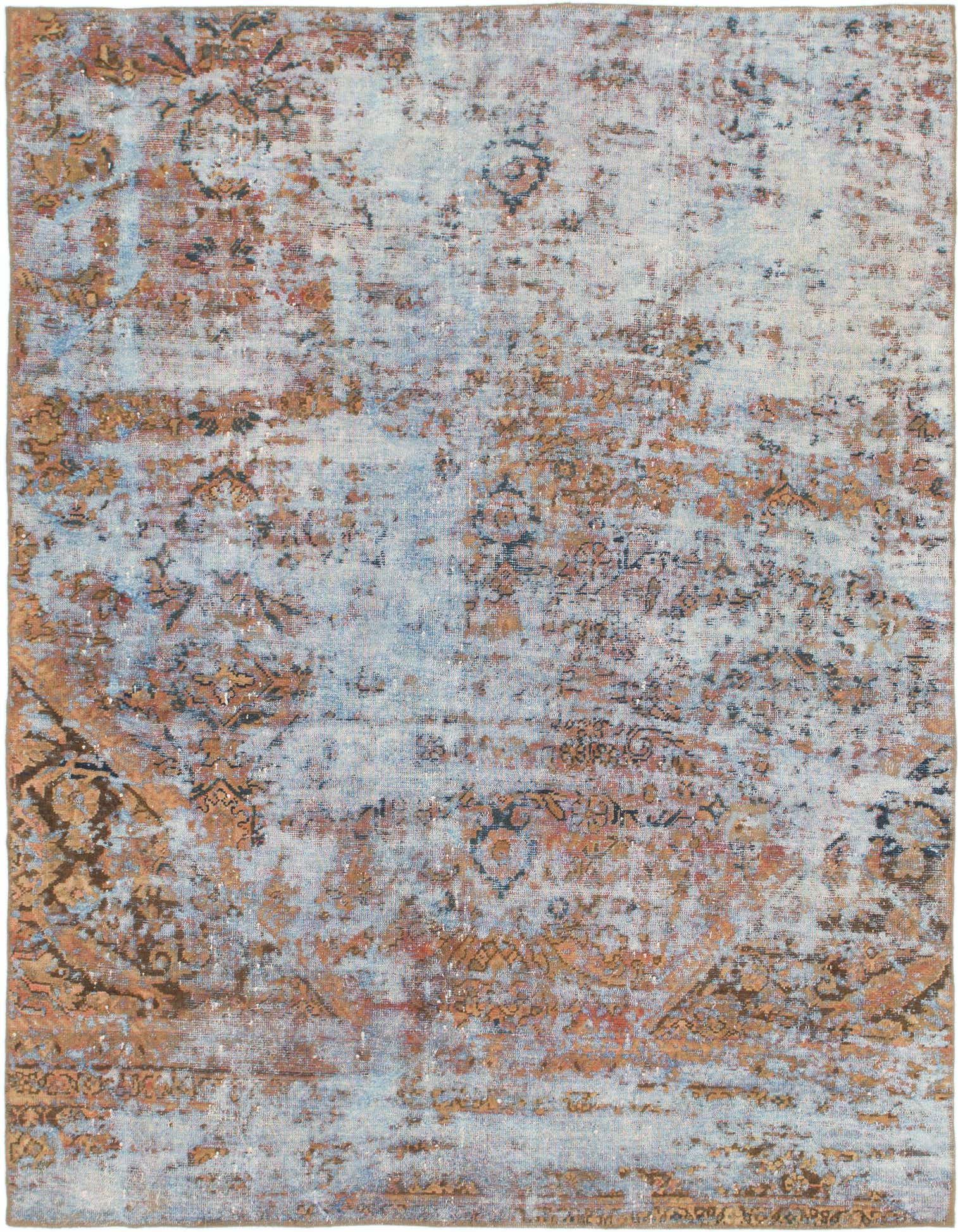 A rectangular 7x10 Ultra Vintage wool rug featuring a distressed Persian pattern in browns, tans, and light blue tones.
