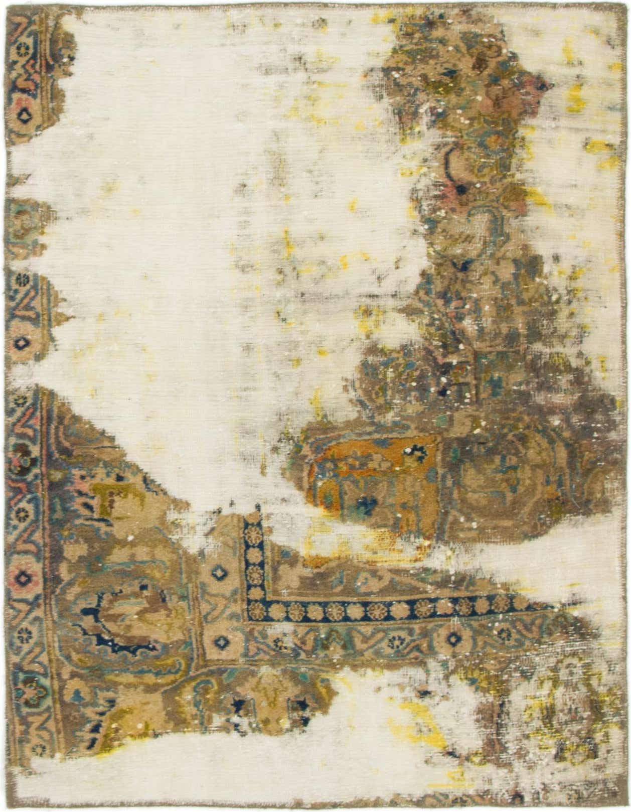 A 3x5 rectangular Ultra Vintage rug with a distressed Persian pattern in browns, tans, and hints of blue on a cream background.