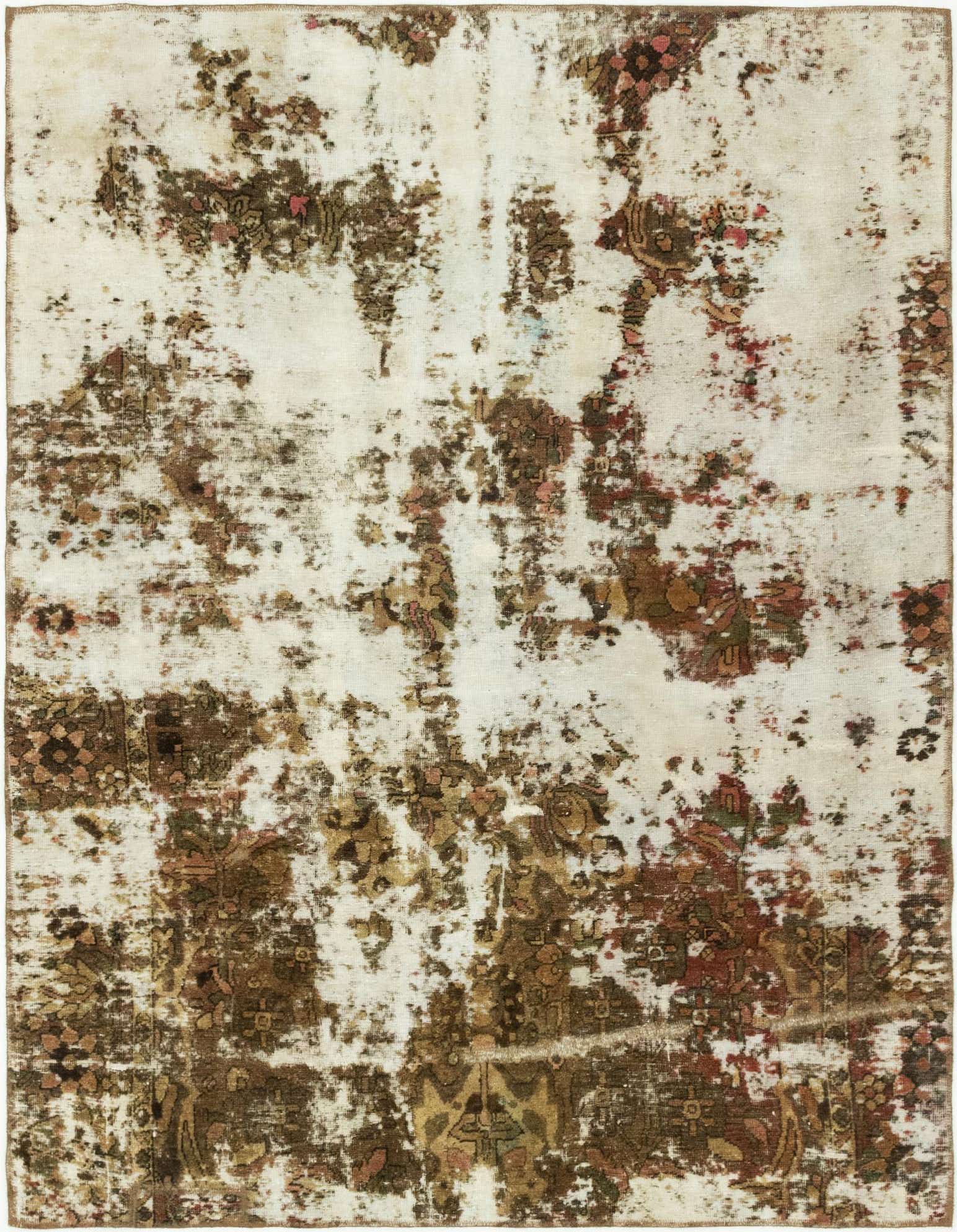A 6x9 rectangular Ultra Vintage wool rug featuring an abstract distressed Persian pattern in browns and tans.