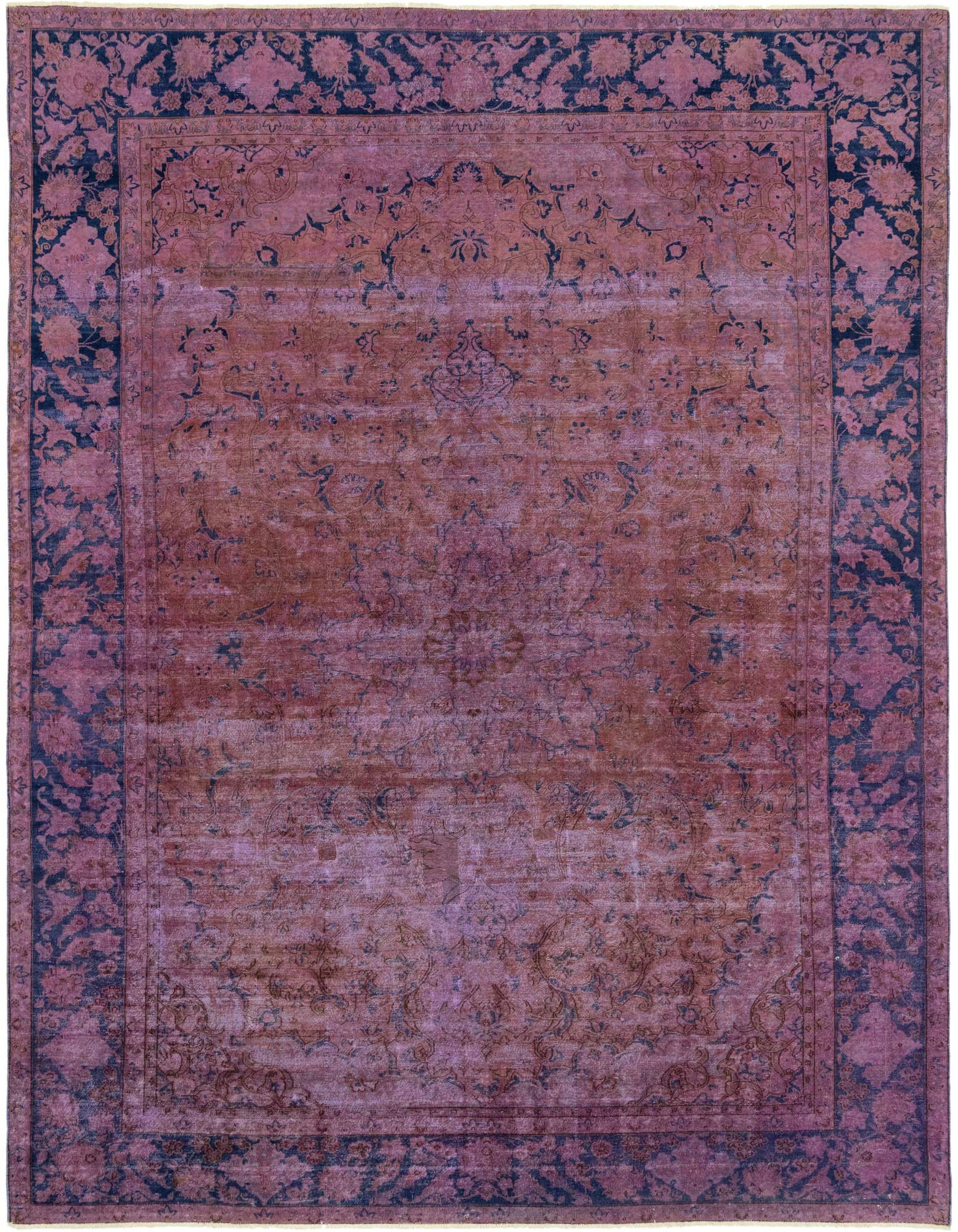 A 10x14 rectangular Ultra Vintage Persian rug in faded browns and tans with a dark blue traditional border.