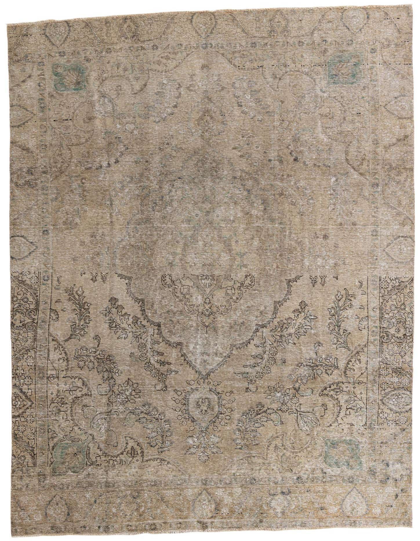A large 9x12 rectangular Ultra Vintage wool rug in shades of brown and tan, featuring a faded Persian medallion pattern.
