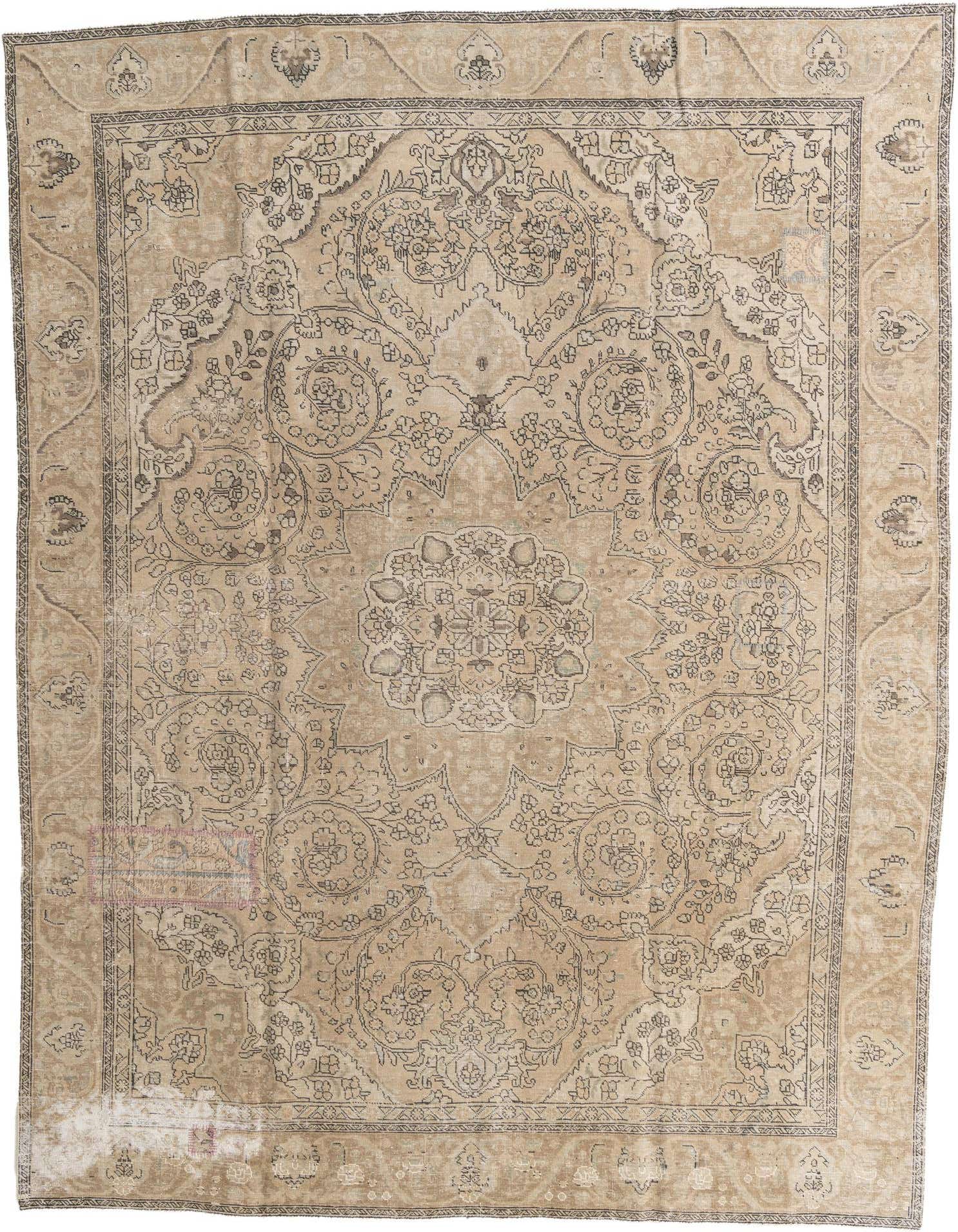 A 9x12 rectangular Ultra Vintage rug in shades of brown and tan, featuring a distressed Persian medallion pattern.