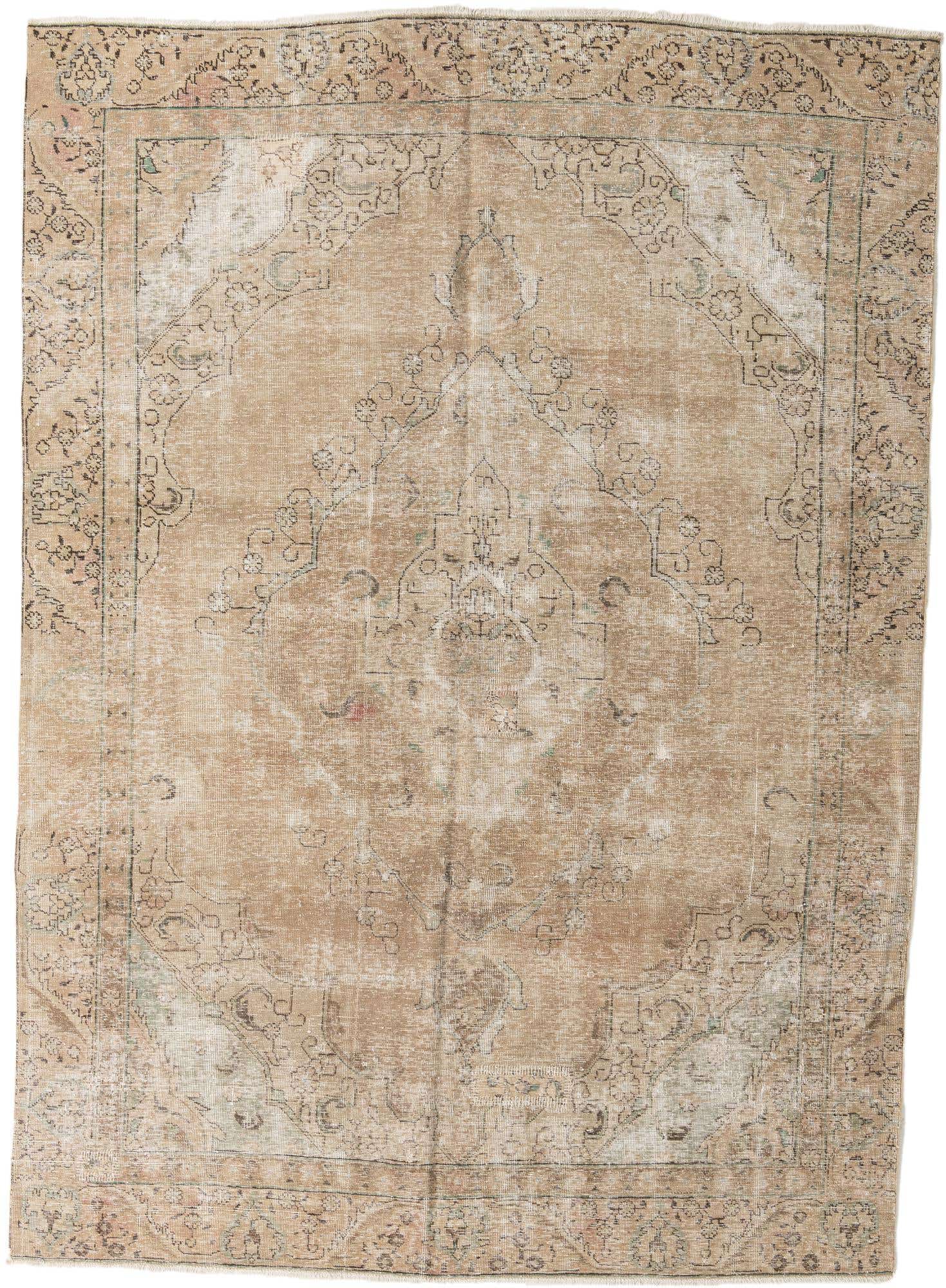 A 7x10 rectangular Ultra Vintage rug in shades of brown and tan, featuring a distressed Persian medallion pattern.