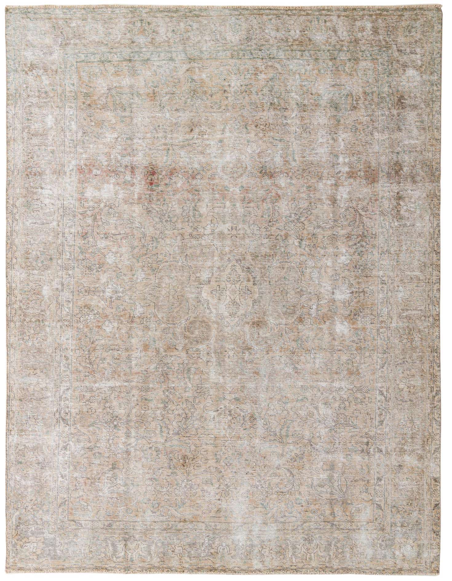 A large 8x11 rectangular Ultra Vintage wool rug with a faded Persian medallion pattern in browns and tans.