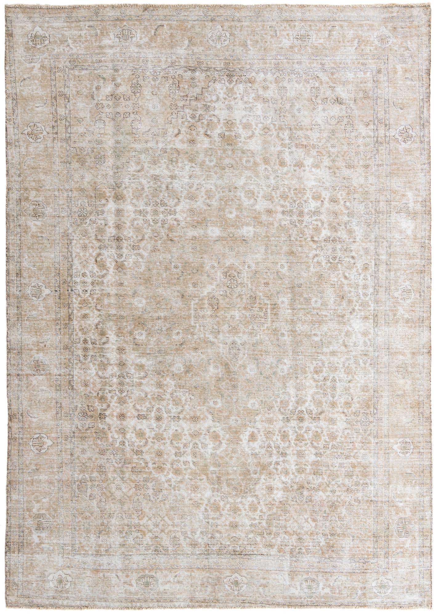 A 9x12 rectangular Ultra Vintage rug in shades of brown and tan, featuring a faded Persian medallion pattern.