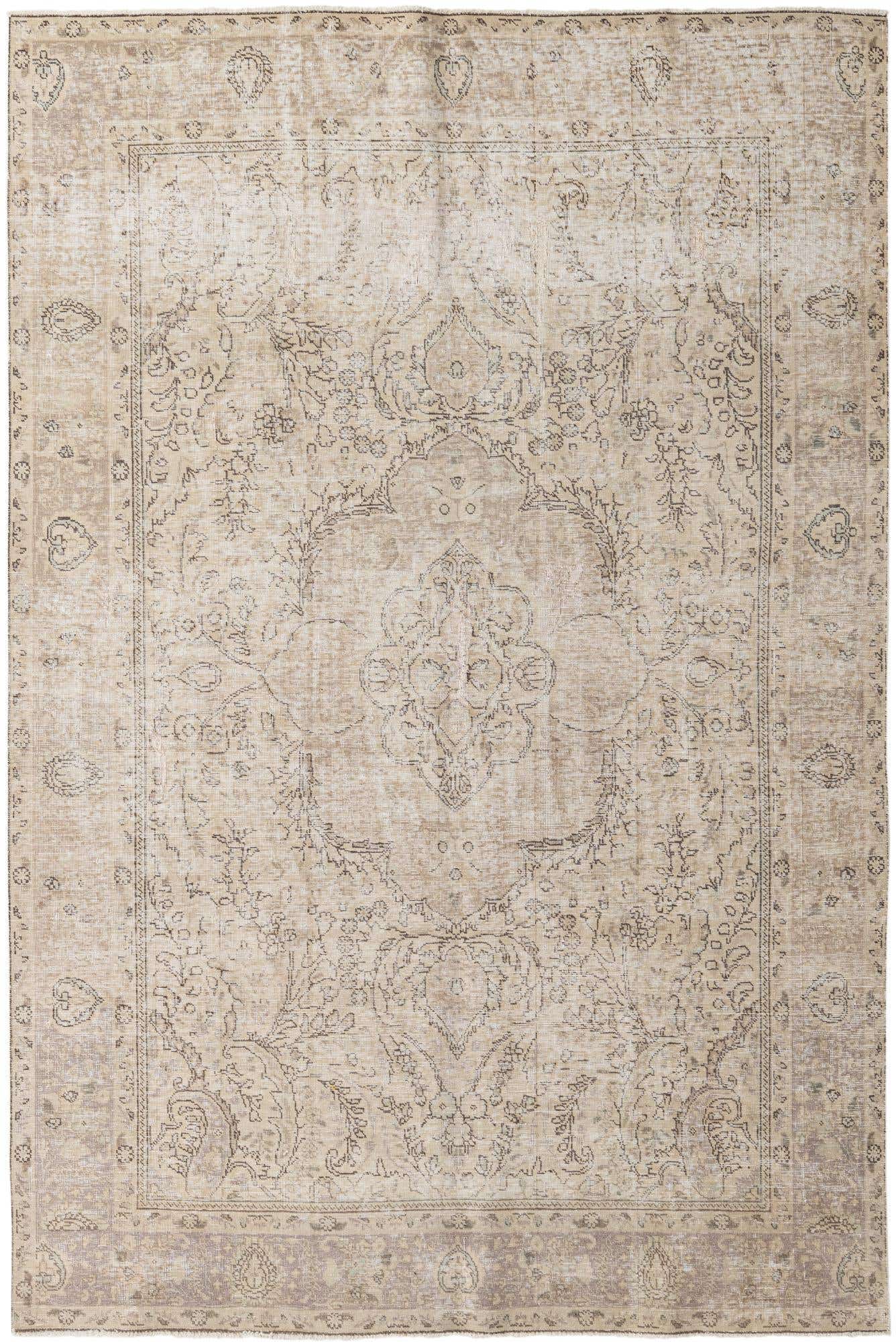 A 6x9 rectangular brown and tan Persian-style rug with a distressed medallion pattern, ideal for a living room.