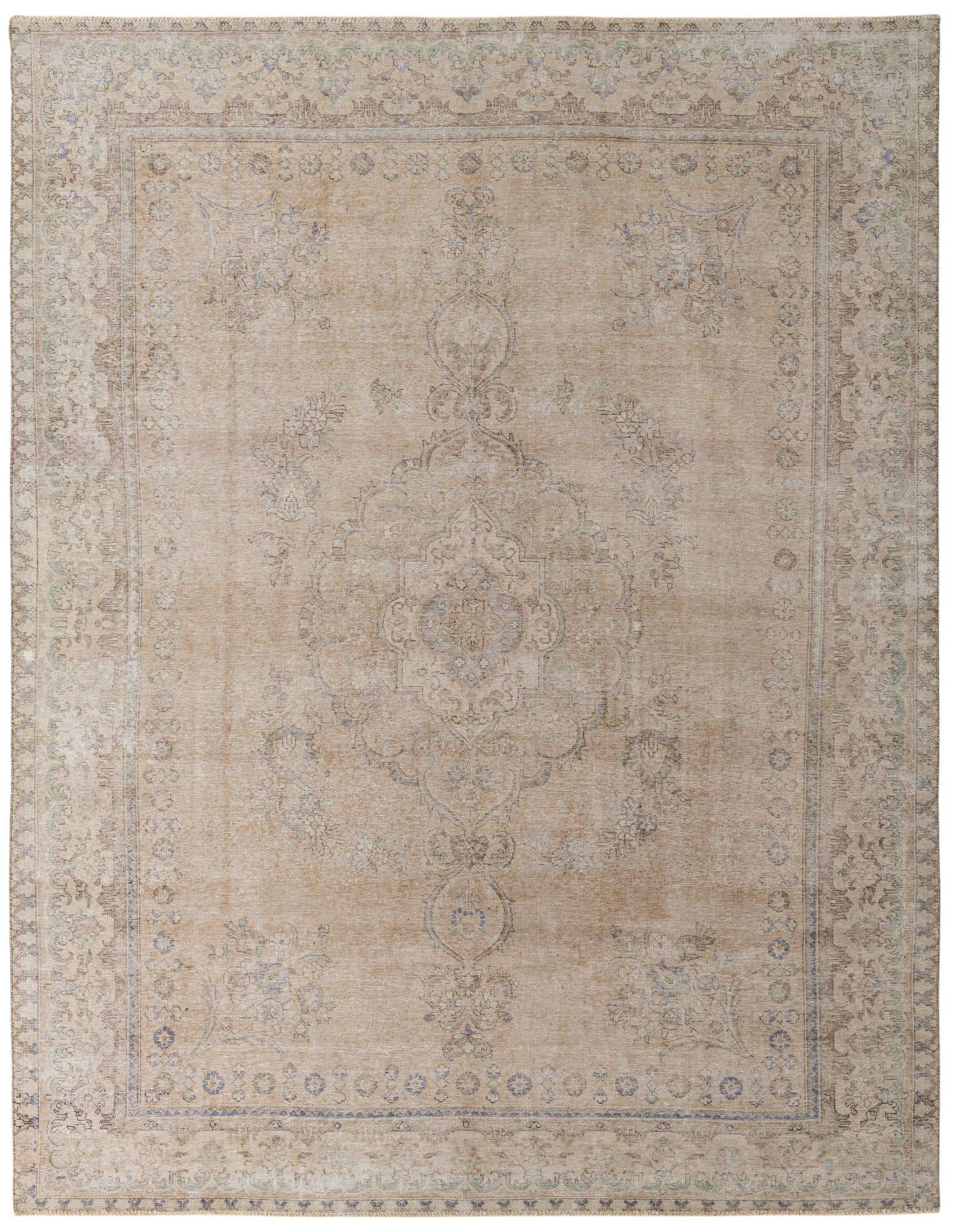 A 10x13 rectangular brown and tan Persian-style rug with a faded medallion pattern, ideal for a living room.