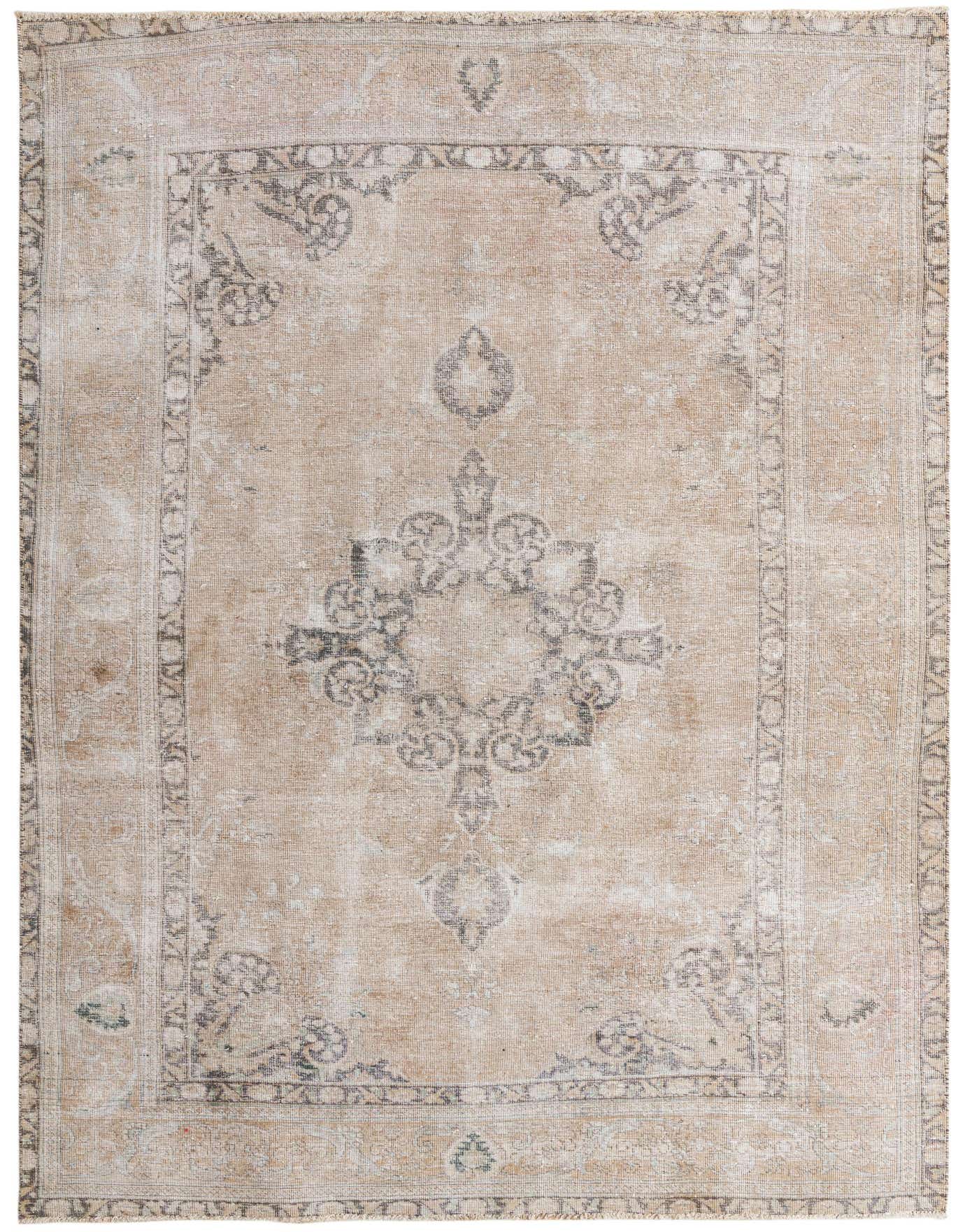A 6x9 rectangular Ultra Vintage rug in brown and tan with a faded Persian medallion pattern, suitable for a living room.